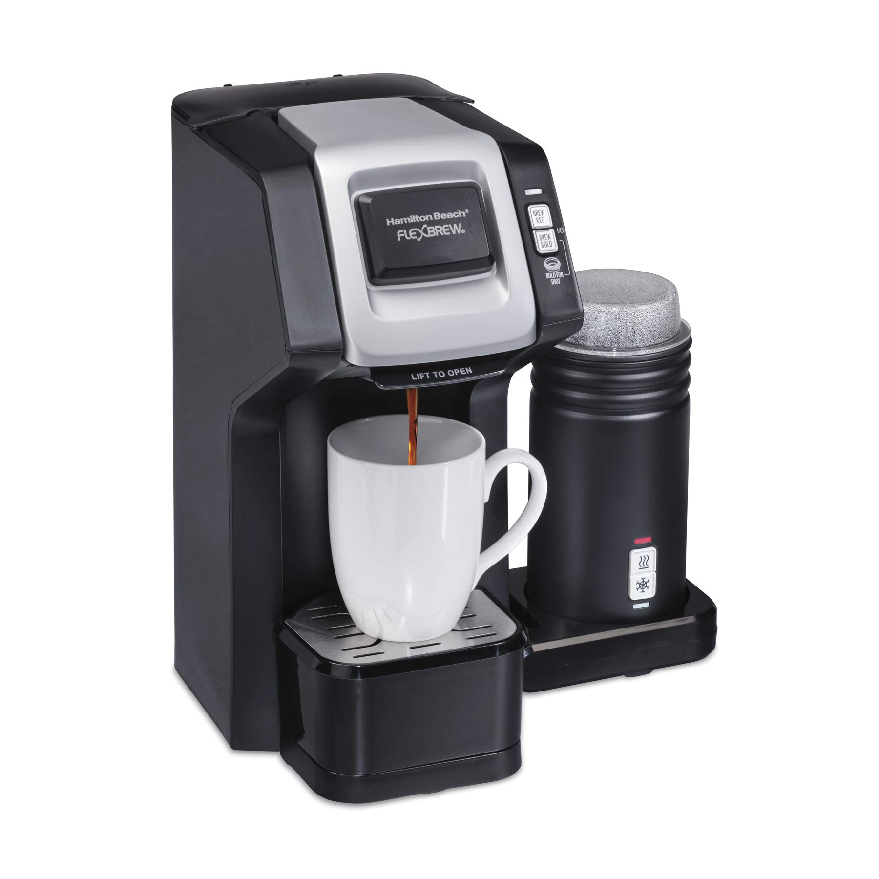 Hamilton Beach FlexBrew Single-Serve Coffee Maker with Milk Frother - Compatible with K-Cup Pods & Ground Coffee - 12oz Capacity - Black (49949) - Perfect for Home, Office & Dorm Room Coffee Brewing