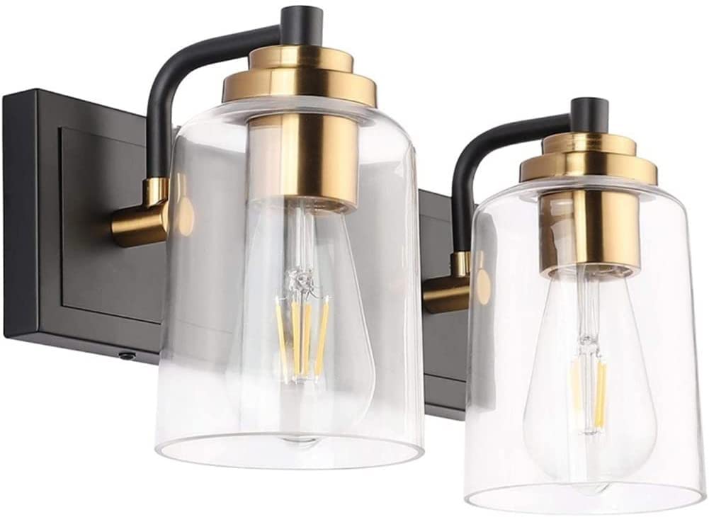 Vintage Black Wall Lamp with Clear Glass Shade - Bathroom & Bedroom Lighting