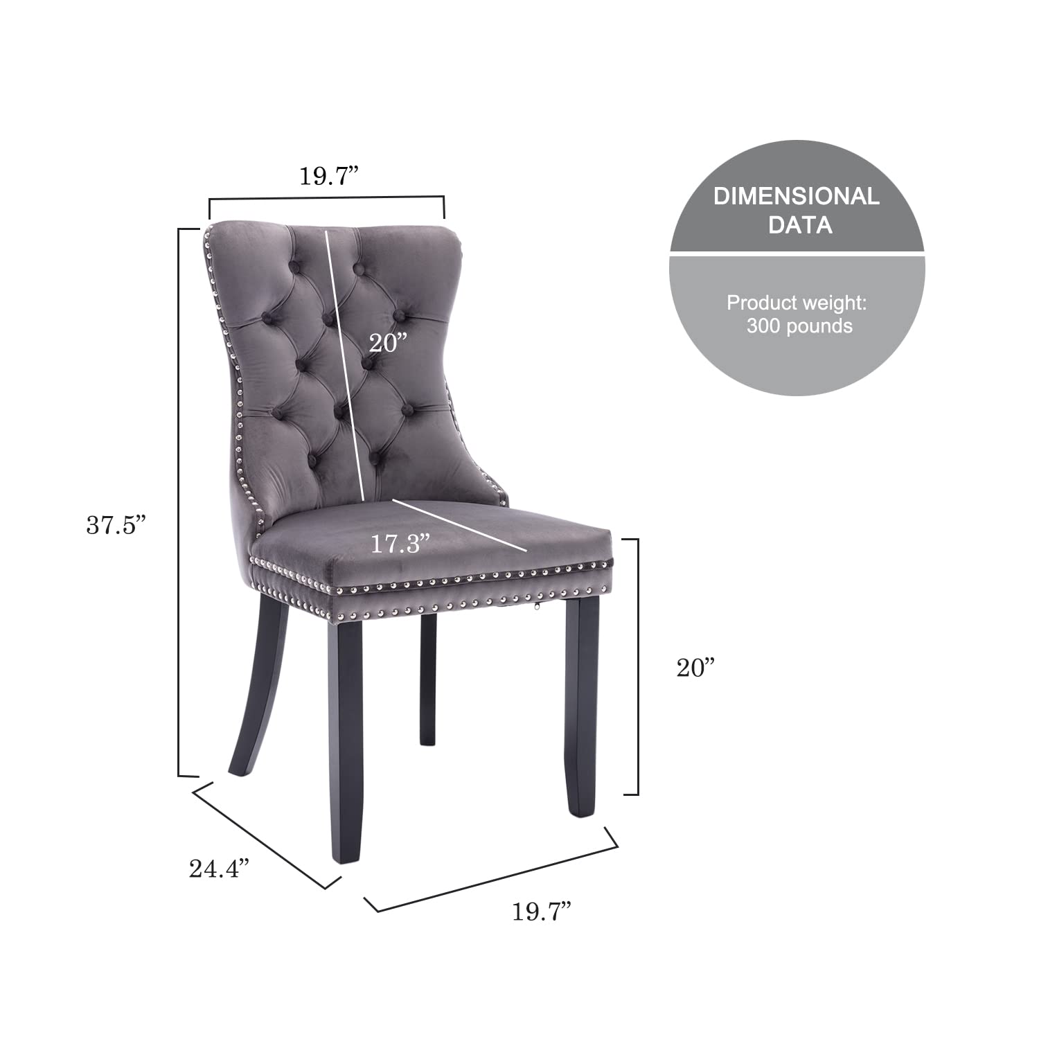 Luxury Velvet Dining Chairs Set of 2 - Tufted Button Back Upholstered Chairs with Nailhead Trim for Kitchen, Bedroom, Restaurant - Elegant Grey Accent Seating for Modern Home Decor & Fine Dining Experience