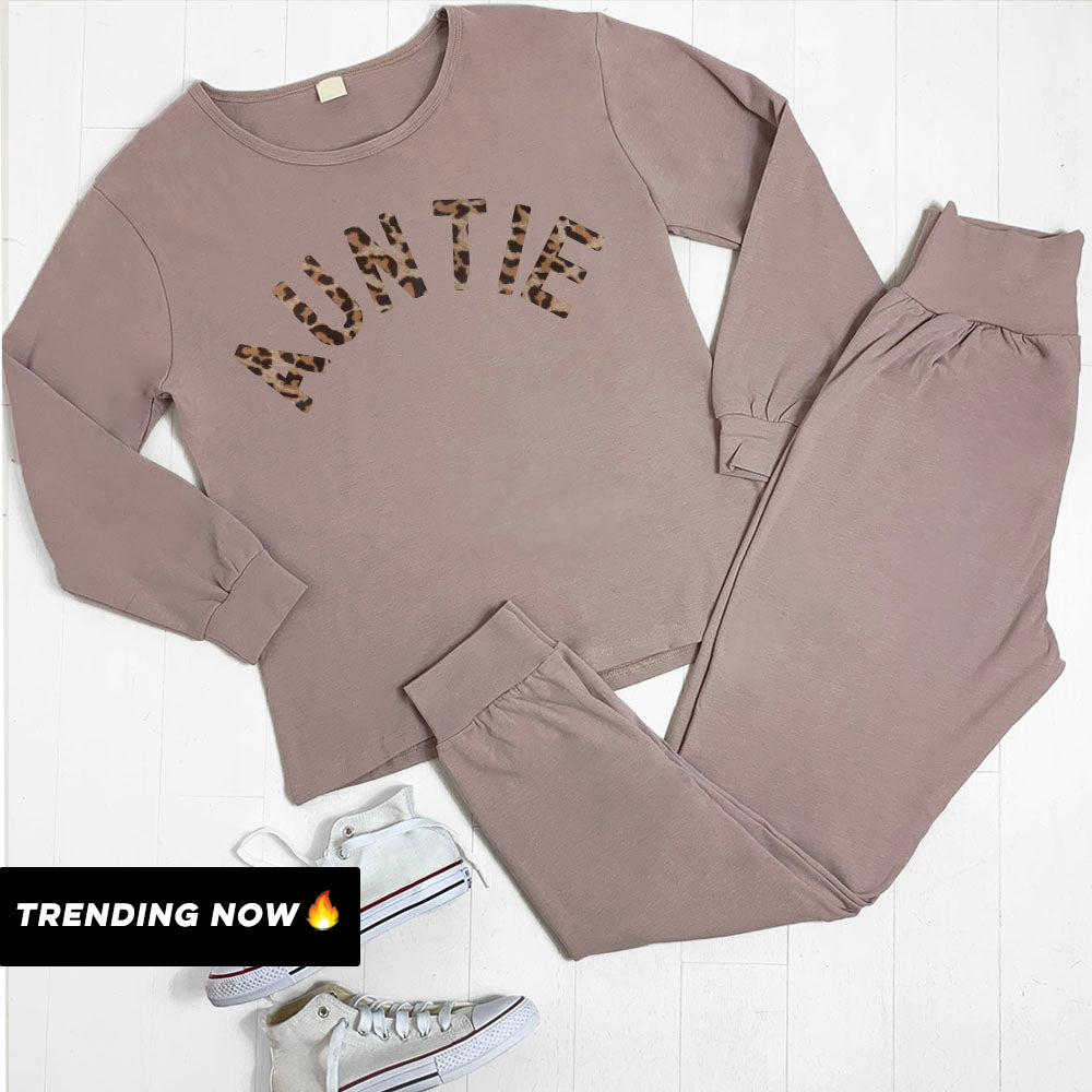 Stylish Auntie Leopard Print Lounge Set (MRK X) - Soft Comfortable Pajama Outfit for Women, Perfect for Relaxing at Home or Sleepovers