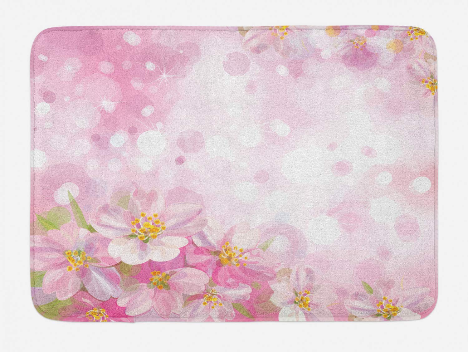 Ambesonne Non-Slip Plush Bath Mat - Cherry Blossom Floral Design, 30.2