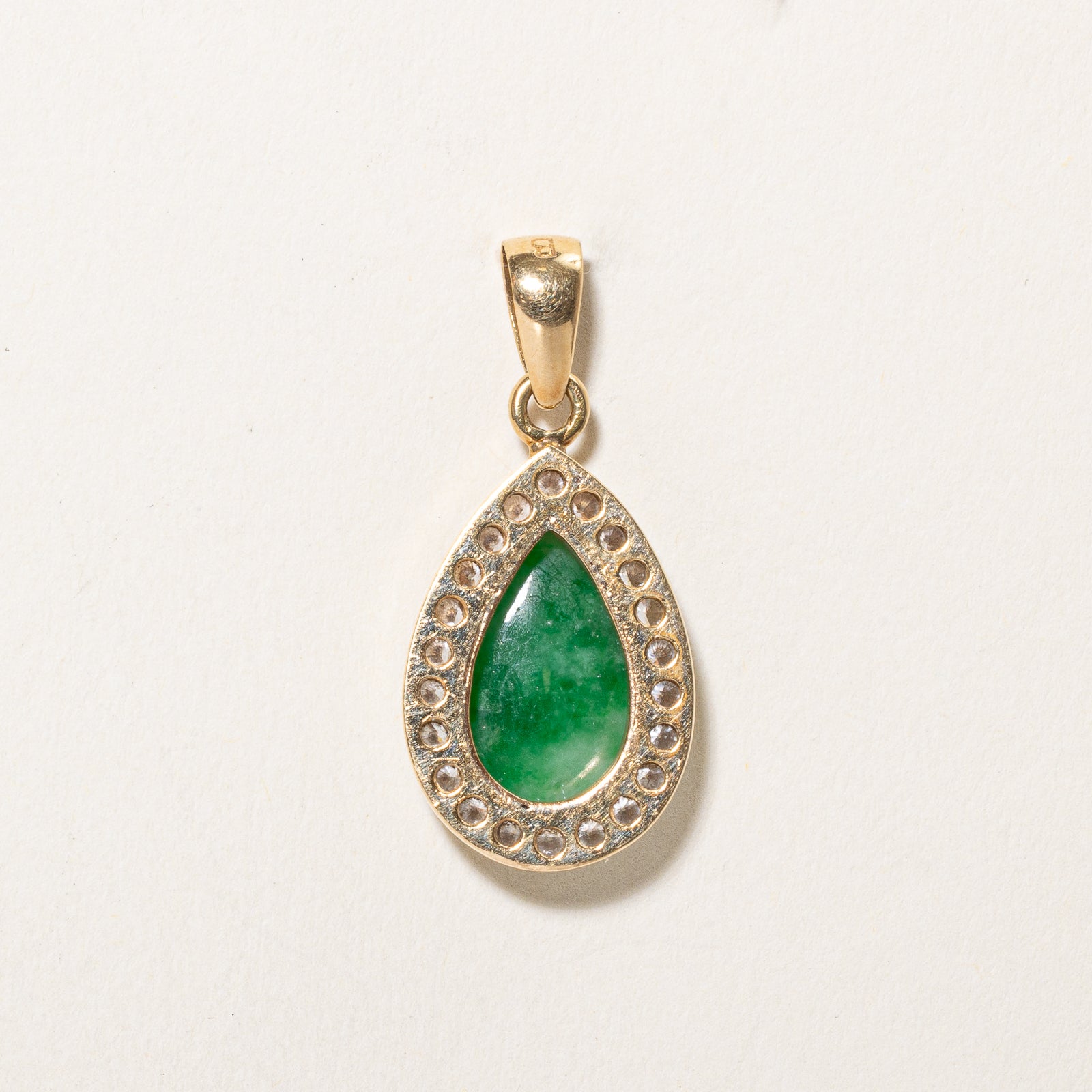 Exquisite 2.90ct Jadeite & 0.60ct Diamond Halo Pear Shaped Pendant Necklace | 14K Gold Jewelry for Women | Perfect for Weddings, Anniversaries & Special Occasions