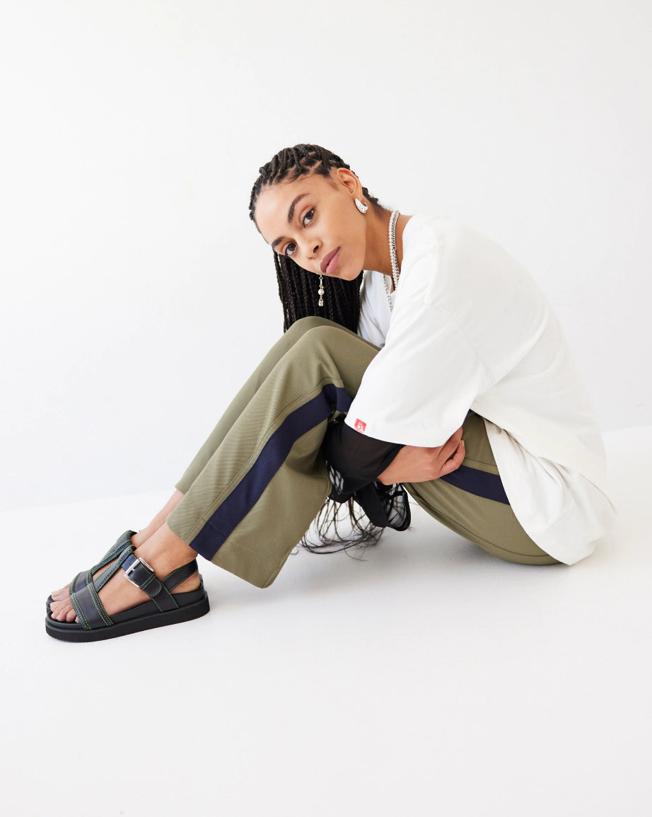 Visby T Bar Sandal - Black Leather Women's Sandals with Green Topstitch | Comfortable Summer Casual Shoes for Walking, Beach & Outdoor Activities