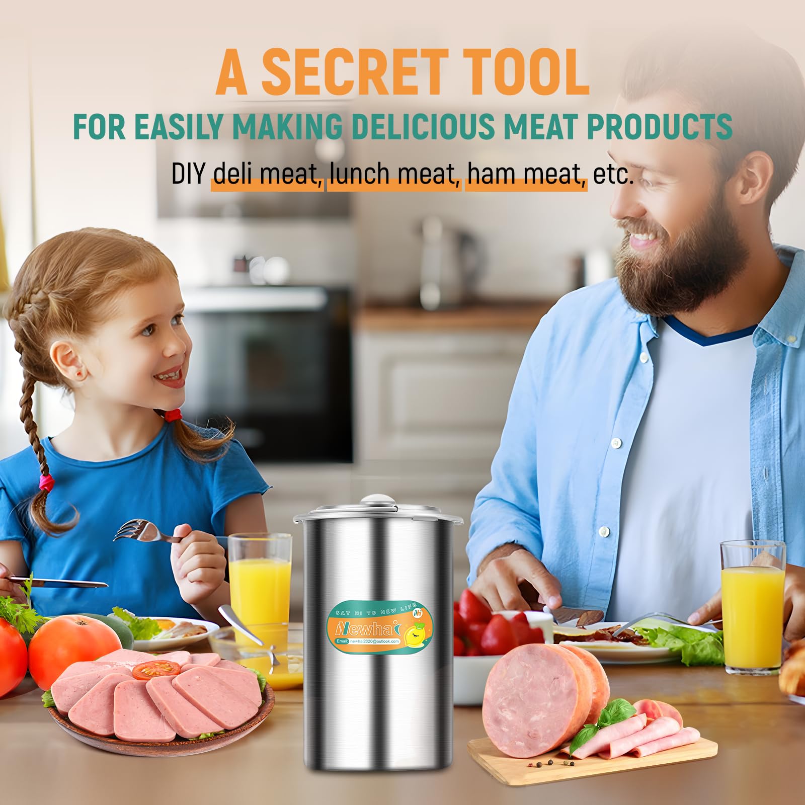 Premium 304 Stainless Steel Meat Press - Deli Meat Maker & Ham Press Tool for DIY Homemade Sausage, Lunch Meat with Built-in Thermometer - Perfect for Kitchen, BBQ, Camping & Food Prep