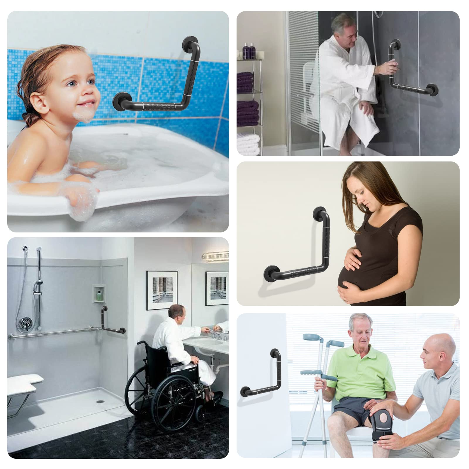 **30cm Black Shower Grab Bar for Seniors - Non-Slip Bathroom Safety Handle for Bathtub & Shower - Sturdy Support for Elderly & Disabled - Perfect for Bathroom, Toilet & Wet Areas**