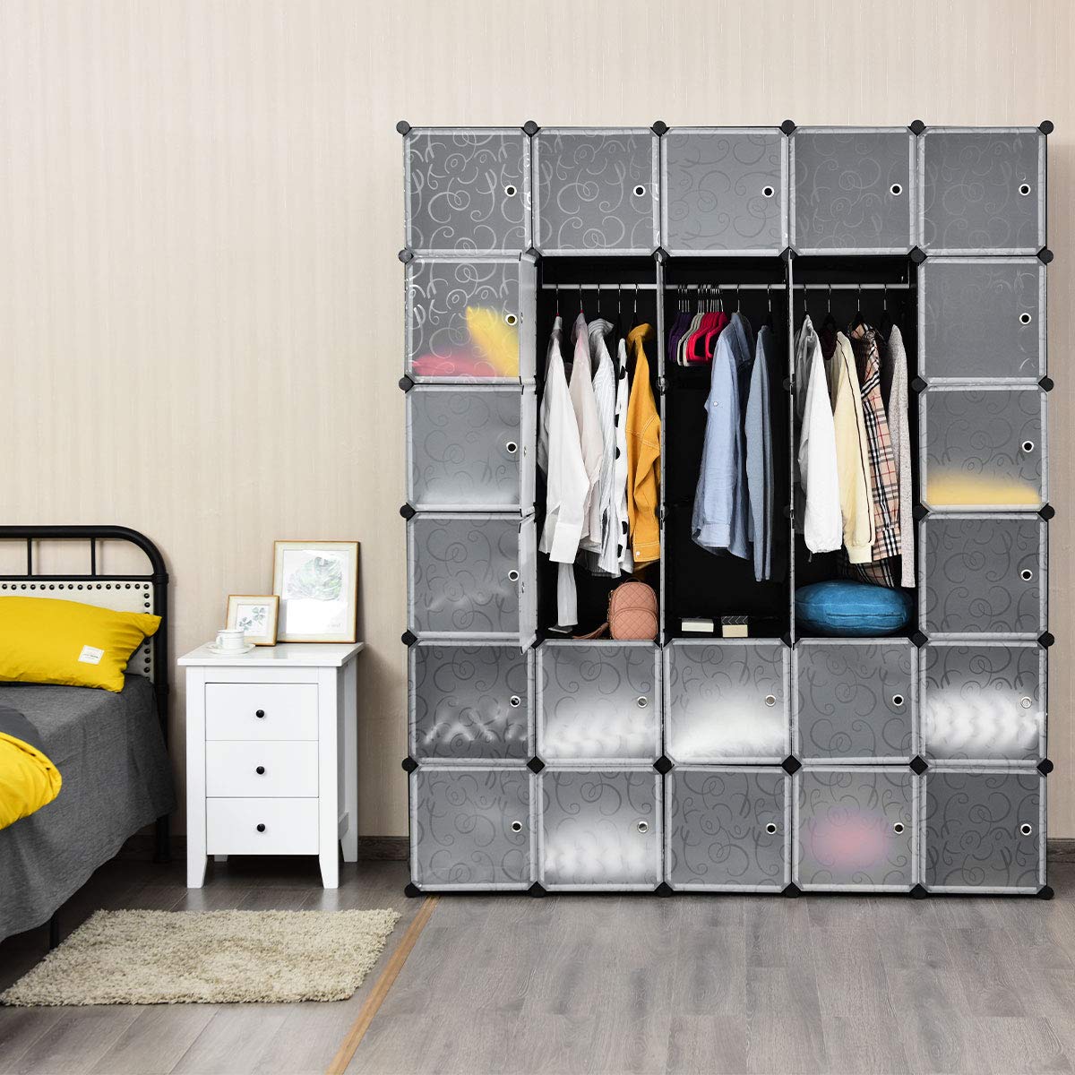 Tangkula 30-Cube Storage Organizer - Modular Plastic PP Closet Cabinet & Bookcase with Doors - Space Saving Storage Solution for Bedroom, Living Room & Office - Perfect for Organizing Toys, Books, Clothes & Home Decor
