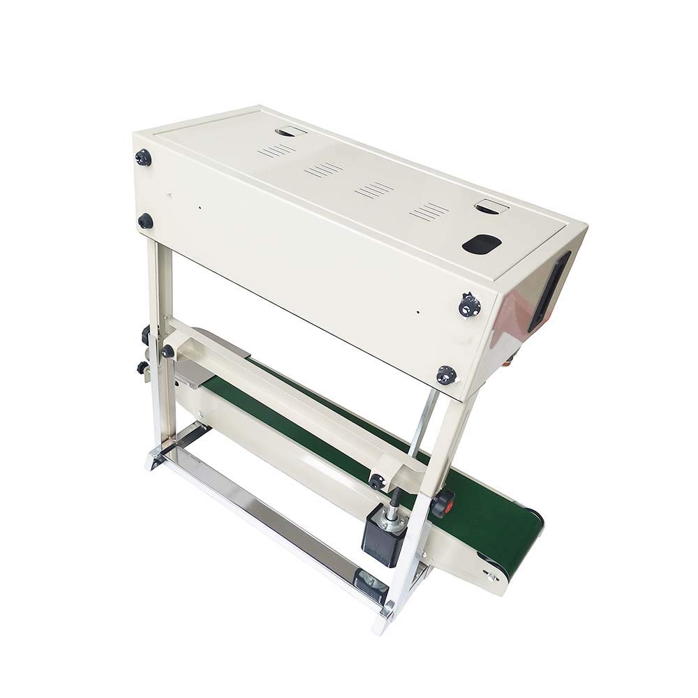 INTBUYING FR-880 Automatic Continuous Bag Sealing Machine with Printing Function - Vertical Heat Band Sealer for PVC Bags (110V) - Ideal for Food Packaging, Retail & Industrial Use