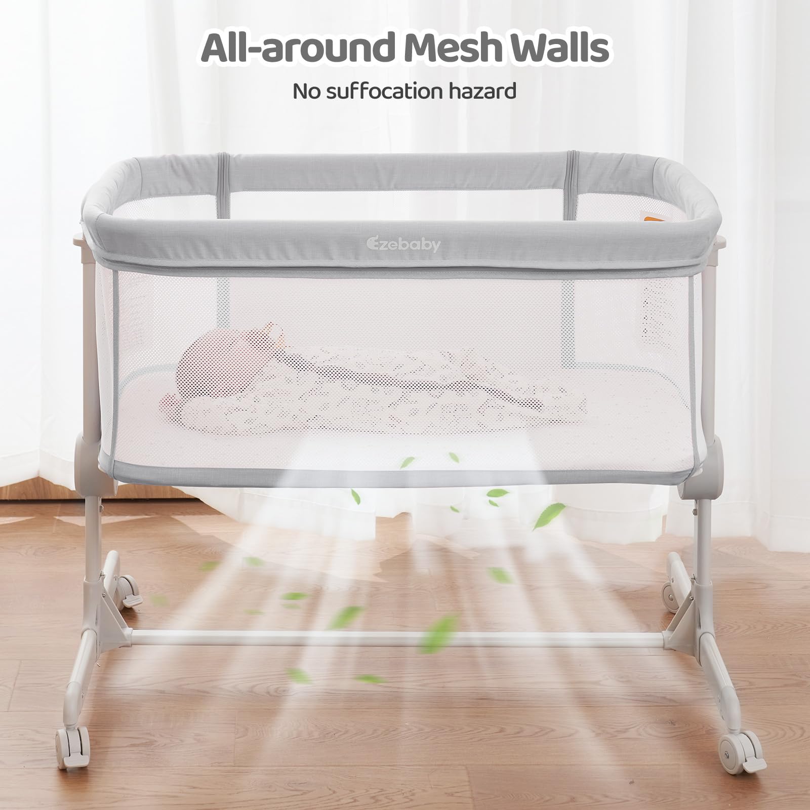 Ezebaby Portable Adjustable Baby Bassinet Bedside Sleeper - 7 Height Settings, Breathable Mesh Sides with Included Mattress & Sheet | Perfect for Newborns & Infants | Ideal for Nursery, Bedroom & Travel Use