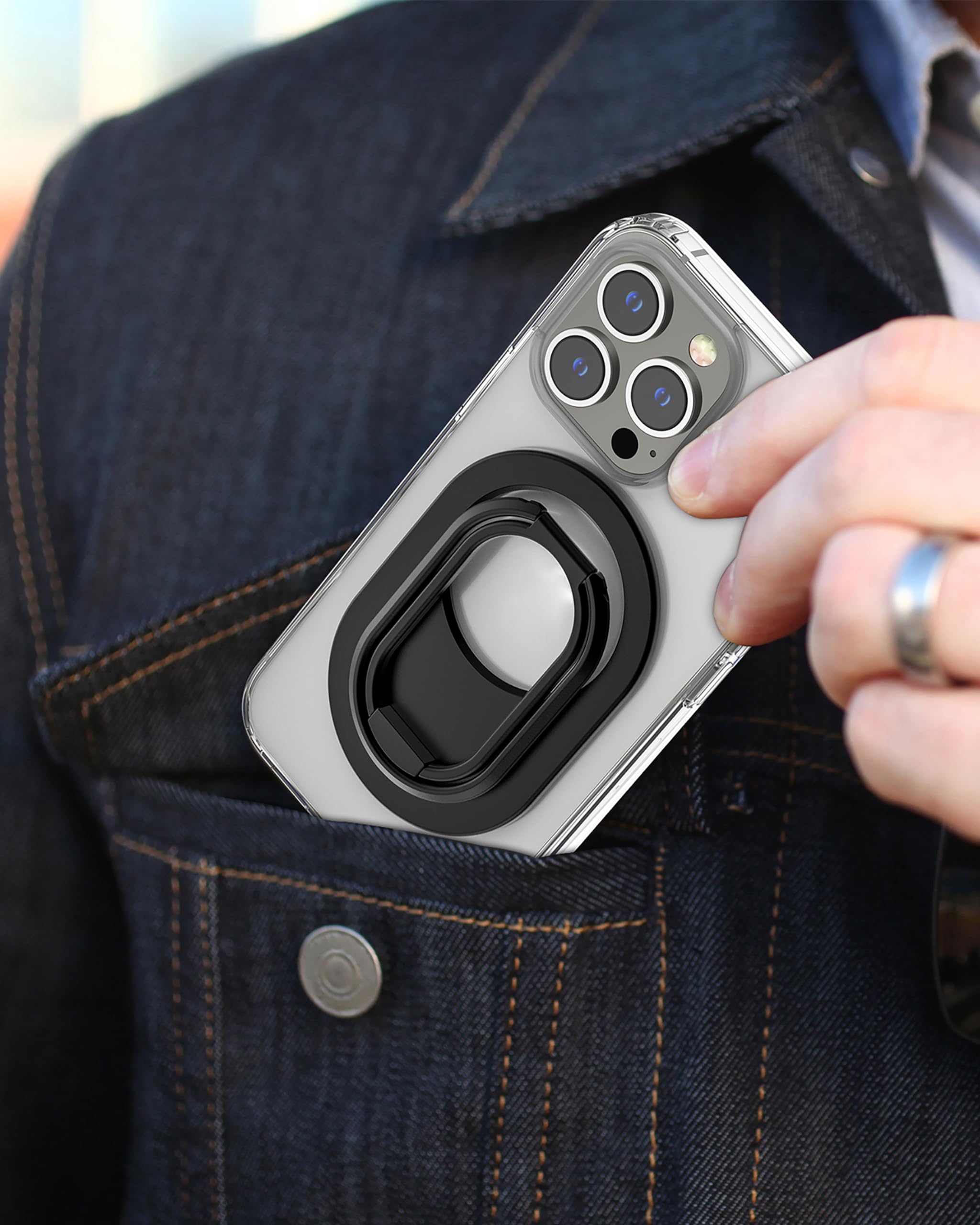Metisinno Magnetic Phone Ring Stand for iPhone 16/15/14/13/12 - MagSafe Kickstand Holder with Adjustable 360° Rotation, Wireless Charging Compatible Phone Grip (Black) - Perfect for Hands-Free Viewing, Gaming & Video Calls