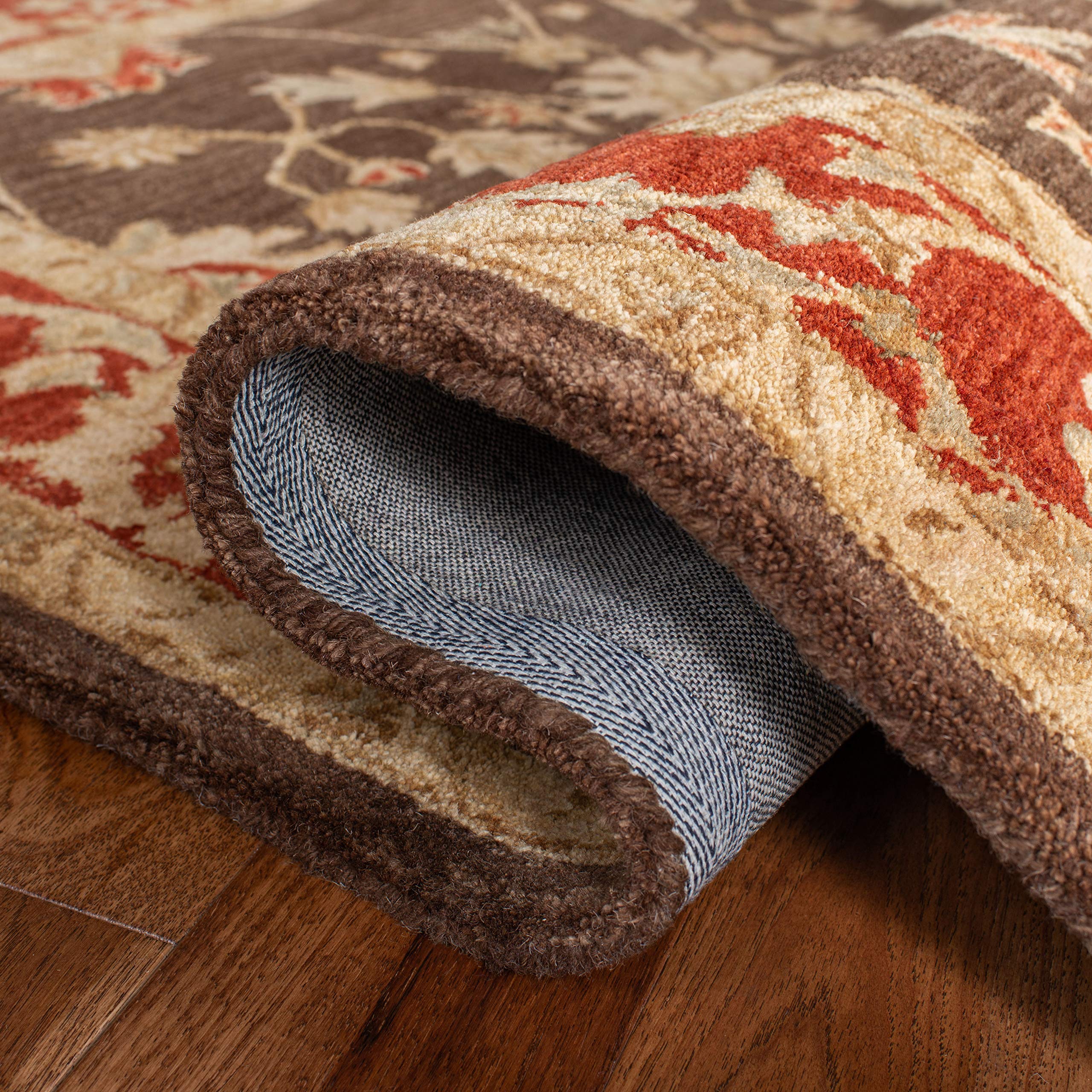 SAFAVIEH Anatolia Collection 4' Round Olive/Rust AN554A Handmade Traditional Oriental Premium Wool Area Rug - Perfect for Living Room, Bedroom & Home Decor