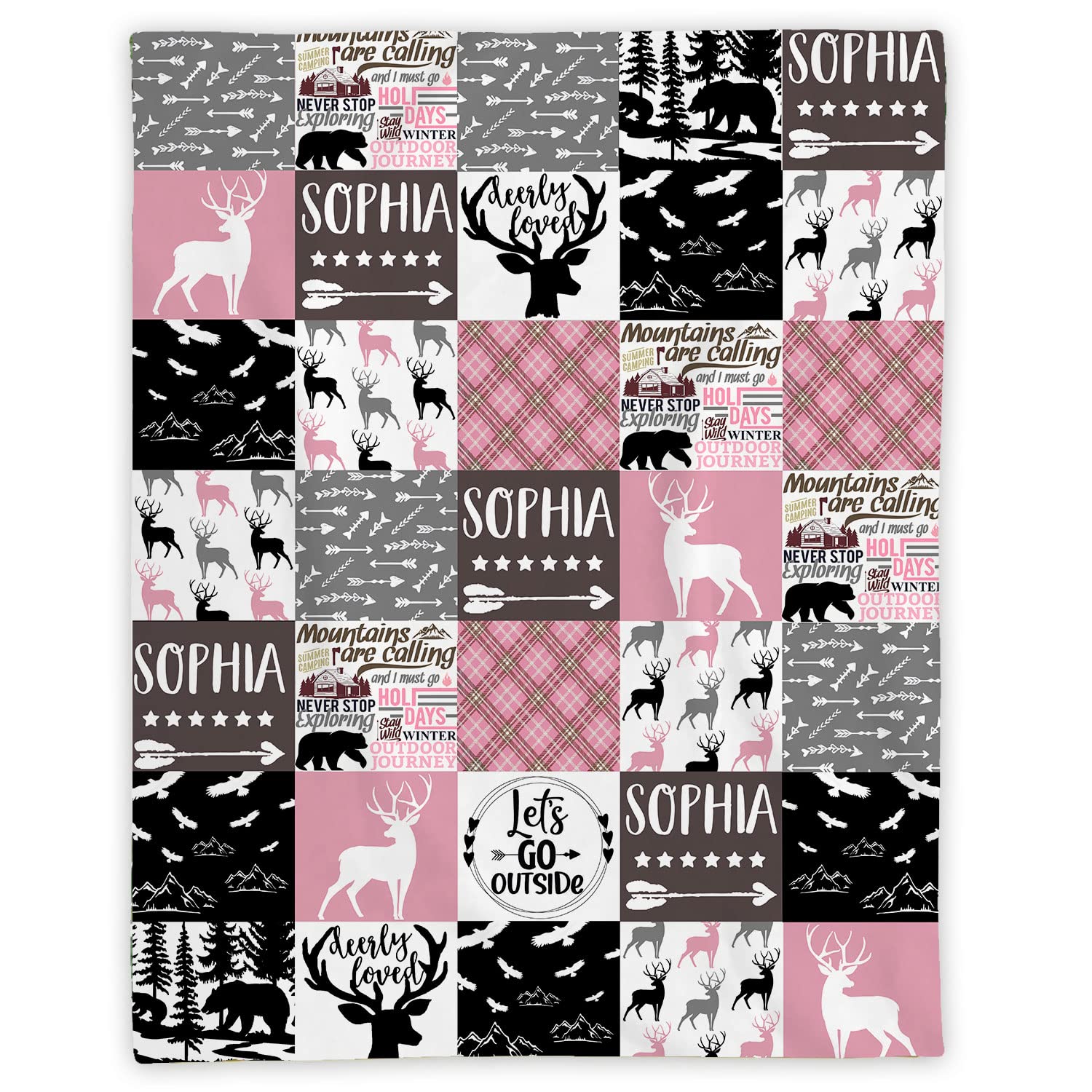 Personalized Deer Baby Blanket - Woodland Boho Nursery Blanket for Boys & Girls - Camo Moose Deer Bear Themed Soft Blanket - Tribal Woodland Baby Shower Gift (10) - Perfect for Nursery Decor, Newborn Photos & Cozy Swaddling