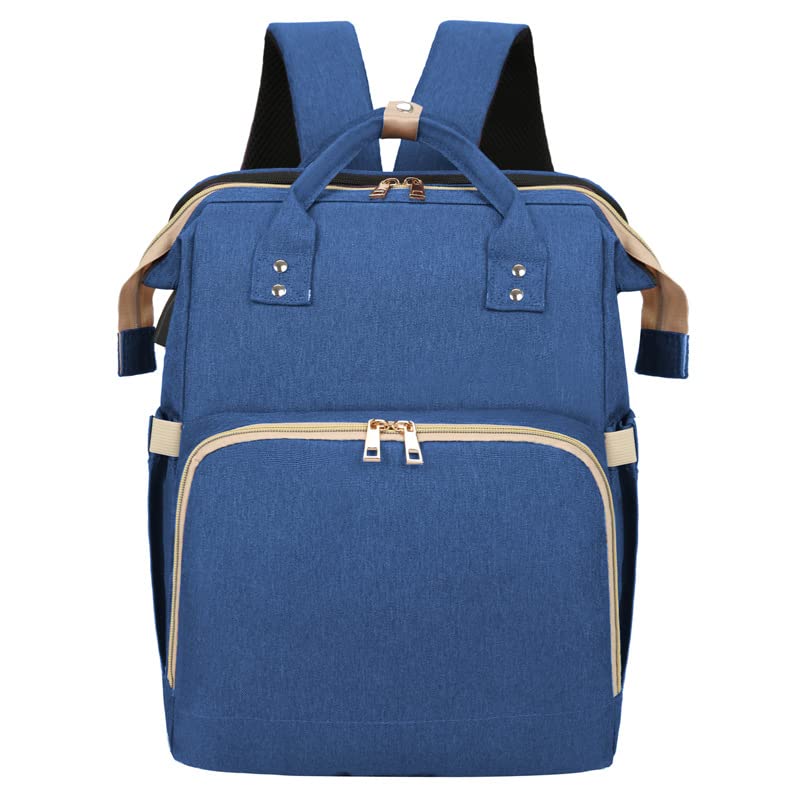 Portable Folding Crib Mommy Bag - Large Capacity Multifunctional Diaper Backpack with USB Charging Port for Travel, Nursing & Baby Care - Blue