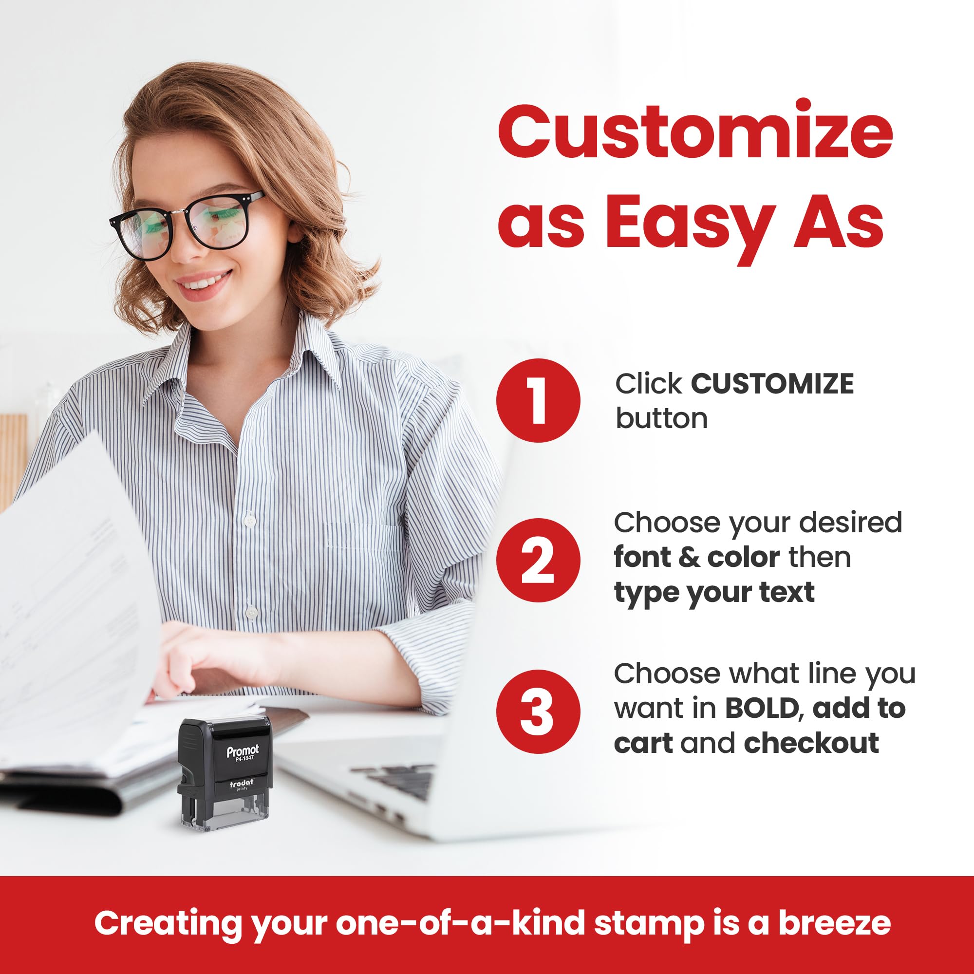 Custom Self Inking Stamp - Personalized Address Stamp with 4 Lines of Text, Easy Ink Cartridge Replacement, Office & Home Use (Medium Size) | Perfect for Business Cards, Envelopes, Documents & Mailings