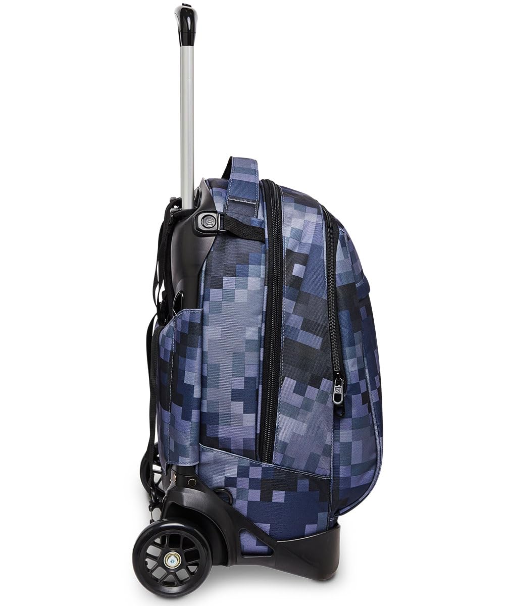 Invicta Detachable 3-in-1 School Backpack with Wheels - Blue Pixel Camo Design, Laptop Compartment - Convertible Trolley Backpack for Kids & Teens - Perfect for School, Travel & Daily Commute