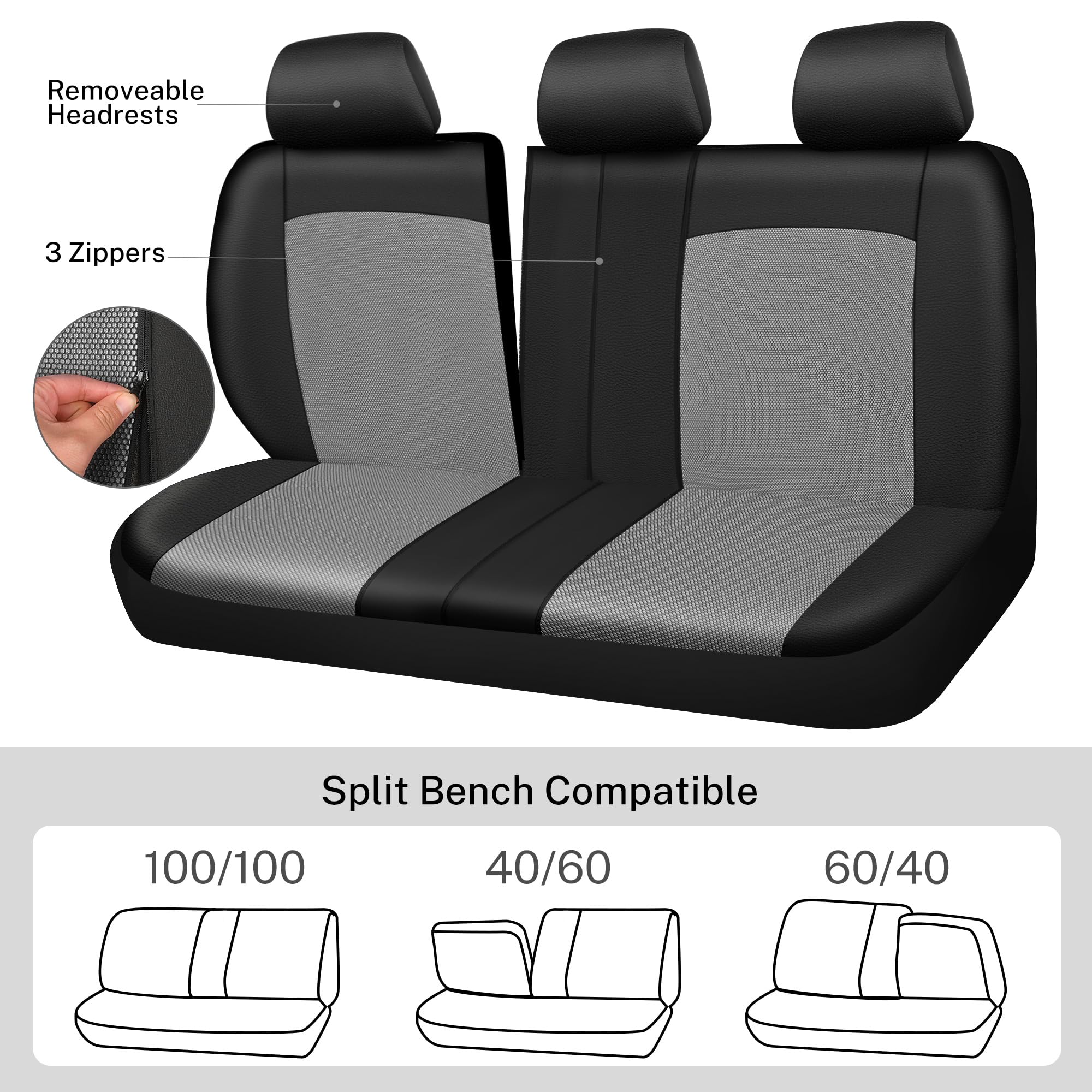 CAR-GRAND Breathable Air Mesh Car Seat Covers - Universal Fit Leather Seat Protectors for Cars, Trucks, SUVs & Sedans | Airbag Compatible, Black & Grey | Perfect for Daily Commute & Road Trips