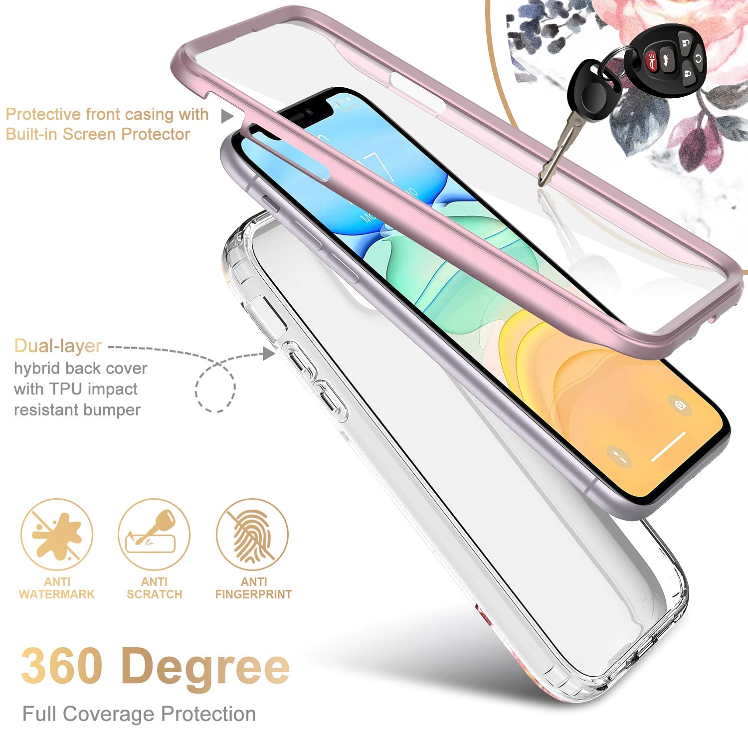 Esdot iPhone 11 Pro Max Case with Built-in Screen Protector - Fashion Floral Design for Women & Girls | Shockproof Protective Phone Cover for Apple iPhone 11 Pro Max 6.5