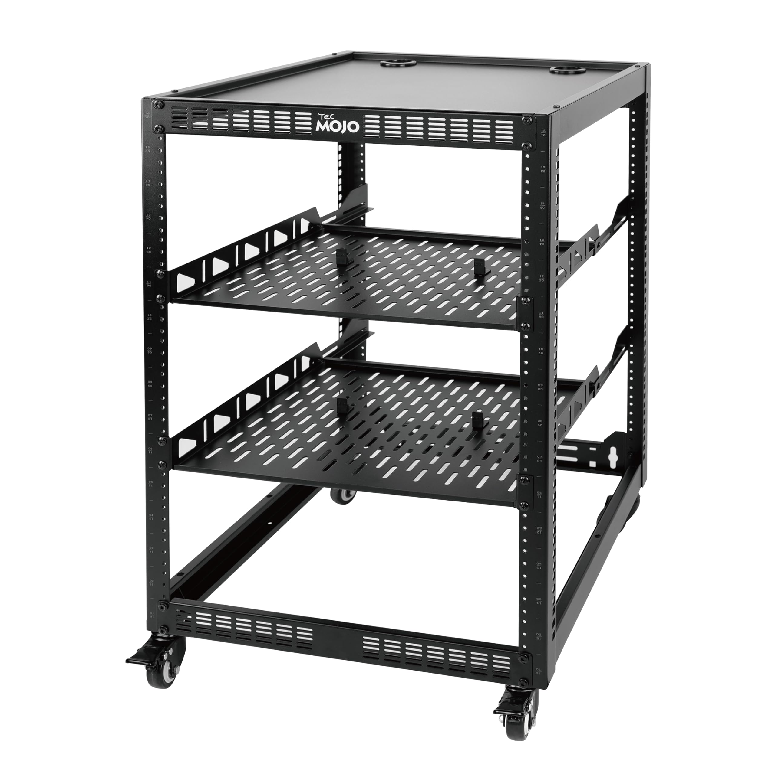 16U Open Frame Network Rack for IT & AV Equipment - 4-Post Server Rack with Casters, Mobile 16U Cabinet for 19