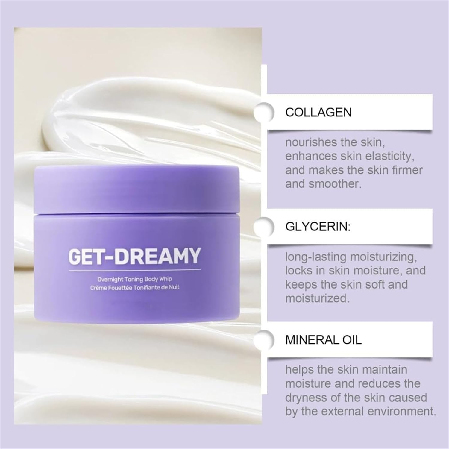GET-DREAMY Overnight Toning Whip - Firming Body Cream for Loose Skin, Anti-Aging Night Treatment with Natural Ingredients - Perfect for Post-Pregnancy, Weight Loss & Skin Tightening While You Sleep