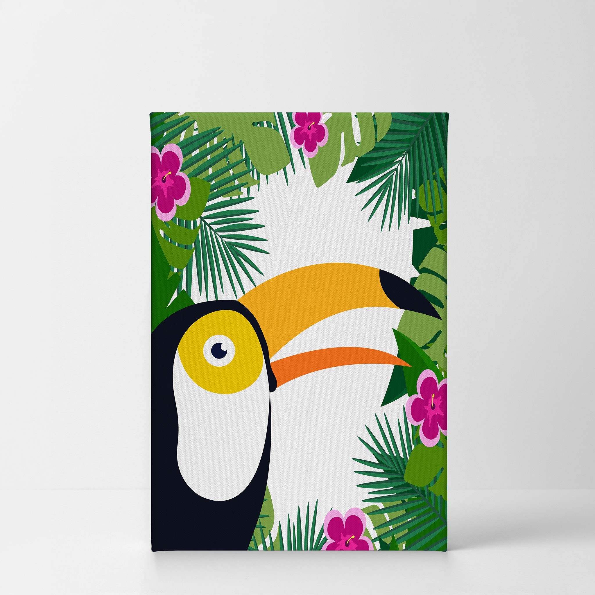 Tropical Toucan Canvas Wall Art - 28x19 Inch Ready to Hang Kids Room Decor, Nursery & Baby Room Decoration | Vibrant Palm Leaf Frame, Made in USA | Perfect for Jungle-Themed Bedrooms, Playrooms & Nursery Wall Decor
