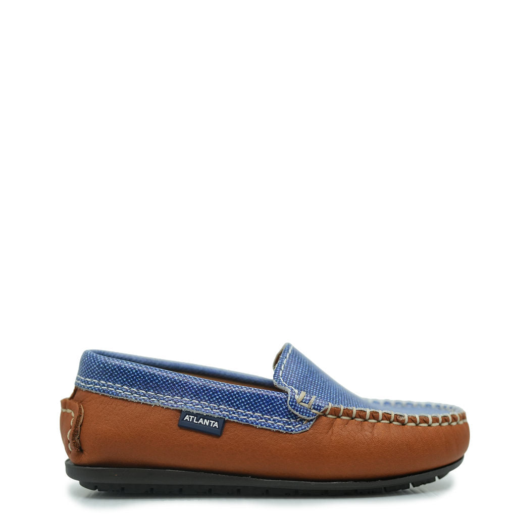 Men's Atlanta Moccasin Loafers - Denim & Camel Leather Casual Slip-On Shoes for Business, Travel & Everyday Wear