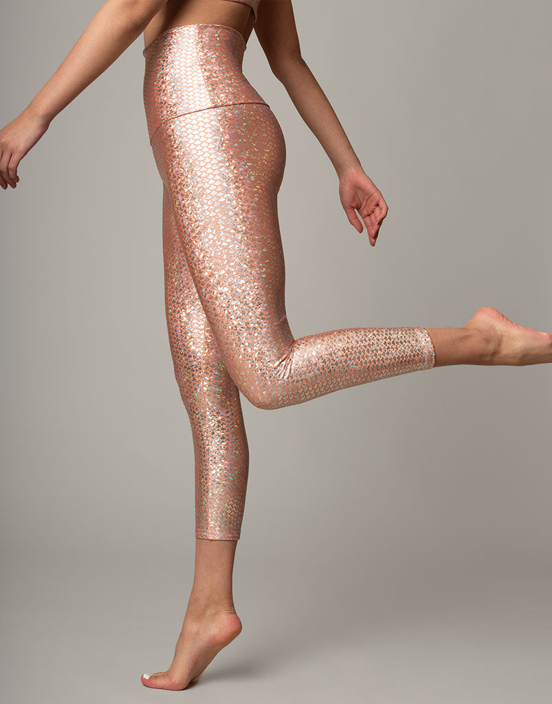 Peach Mermaid Print 7/8 High Waist Yoga Leggings for Women - Comfortable Workout & Lounge Pants for Running, Gym, and Everyday Wear