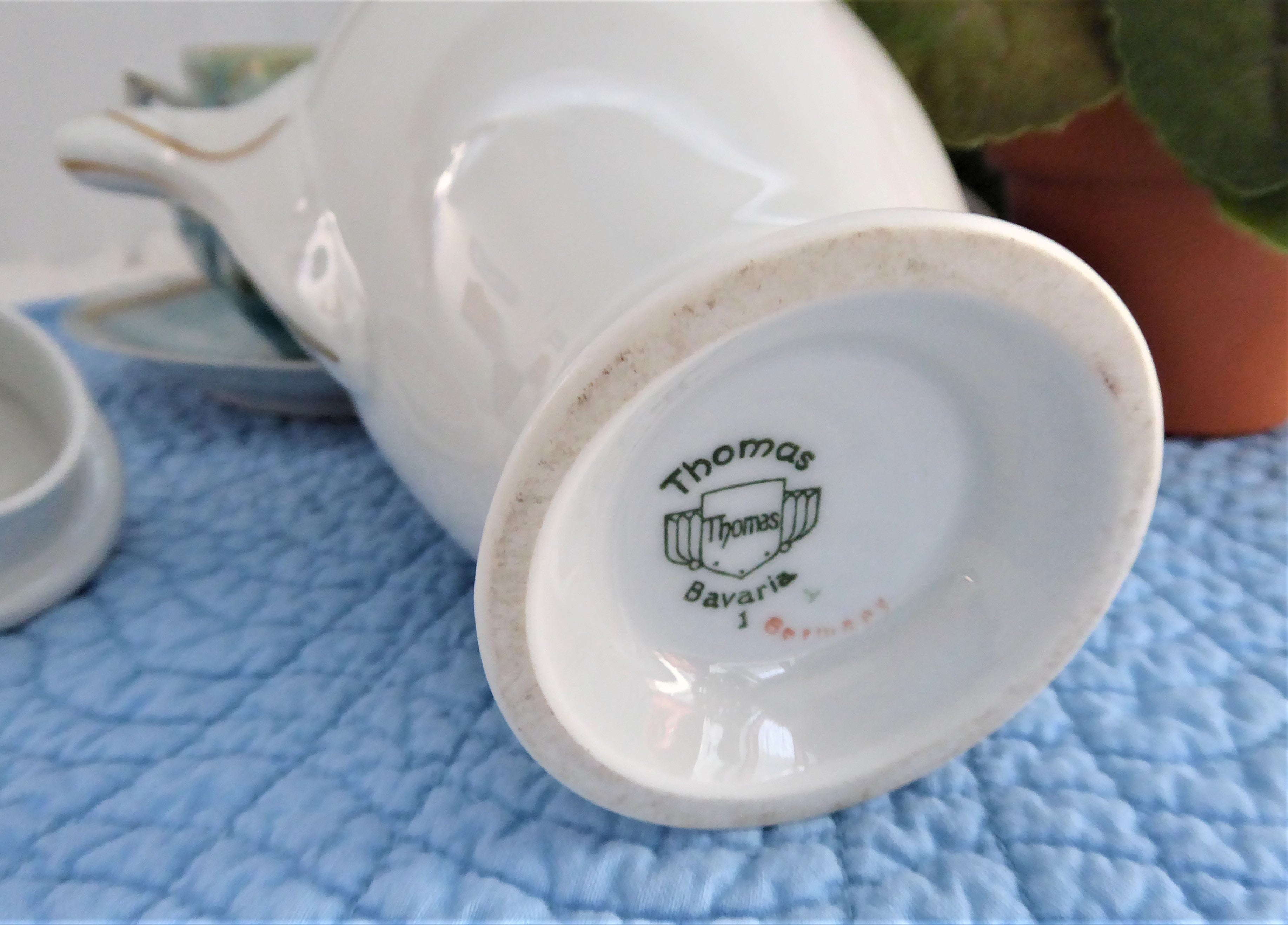 Antique Edwardian Chocolate Pot with Floral Swags & Blue Ribbon - Thomas Bavaria Porcelain Teapot - Perfect for Afternoon Tea, Victorian Tea Parties & Collectible Display