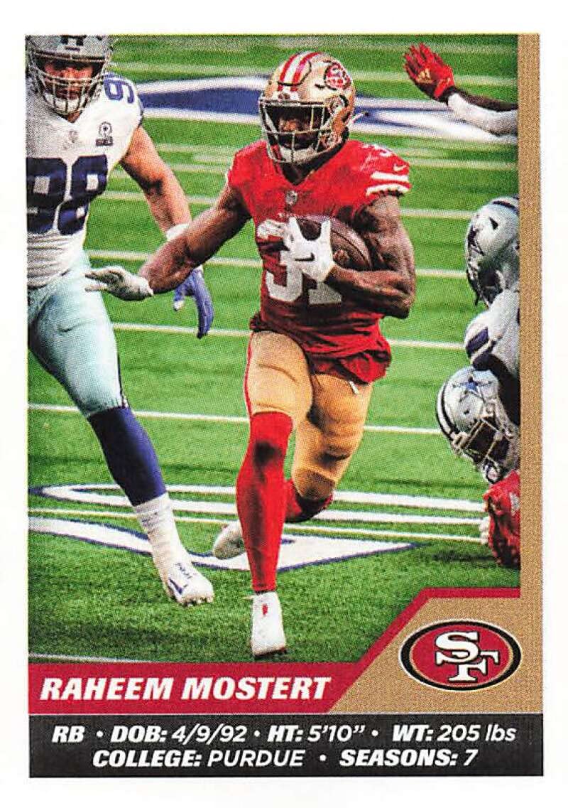 2021 Panini NFL Stickers Football #526 Raheem Mostert San Francisco 49ers - Official Collectible Trading Card (49x69mm) - Perfect for Sports Memorabilia Collections, Fantasy Football Decor & NFL Fan Gifts