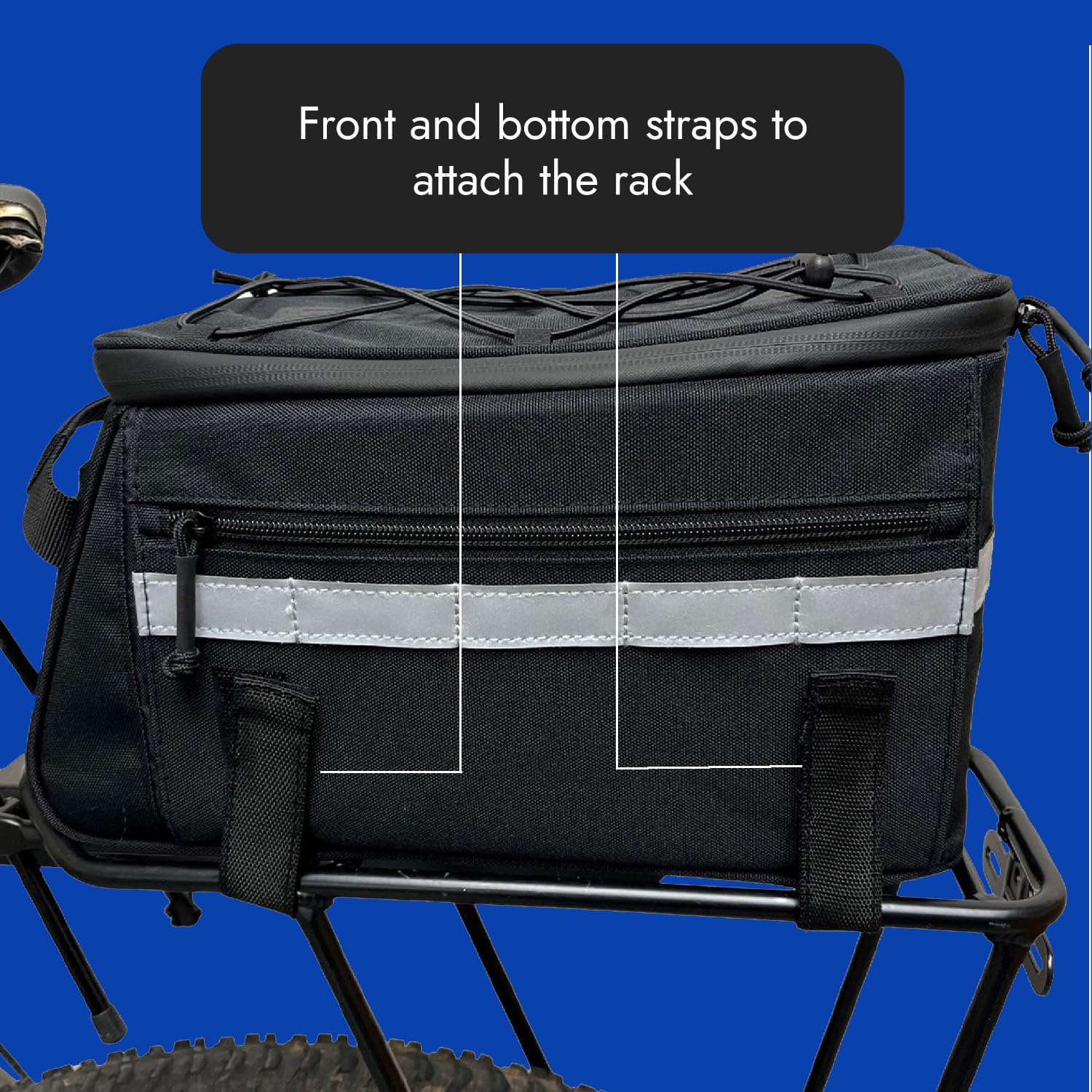 BiKase Big Momma Bike Trunk Bag - Universal Fit Medium Rear Rack Bag with Side Pockets, Top Bungee, Mesh Pocket & Reflective Accents - Spacious Waterproof Bicycle Pannier for Commuting, Touring & E-Bikes - Perfect for Groceries, Work Gear & Outdoor Adventures