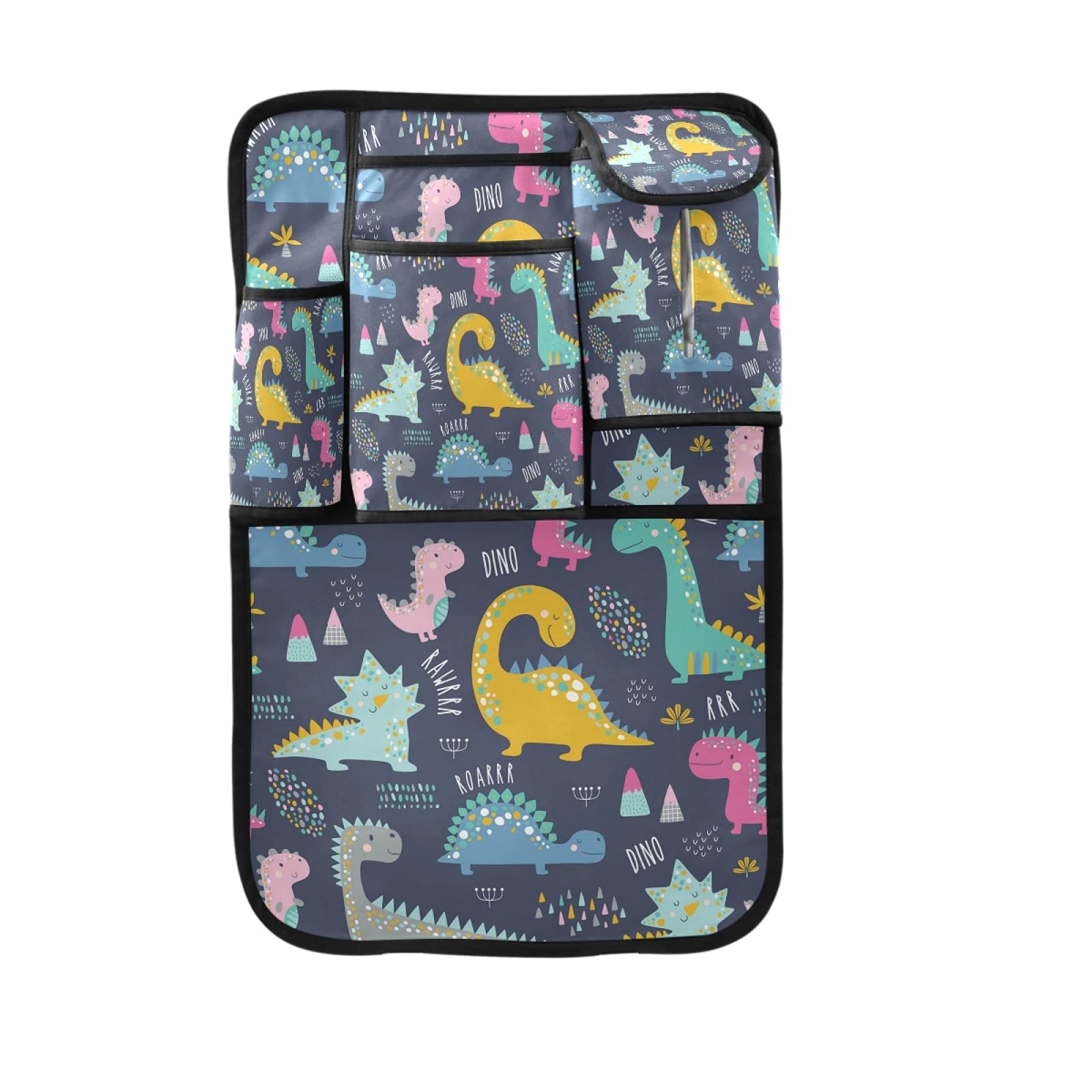 Dinosaur Car Seat Kick Mats for Kids - Colorful Backseat Organizer with 5 Pockets, Tablet & Cup Holder - Protect Seats & Organize Toys (1 Pack) - Perfect for Road Trips & Family Travel