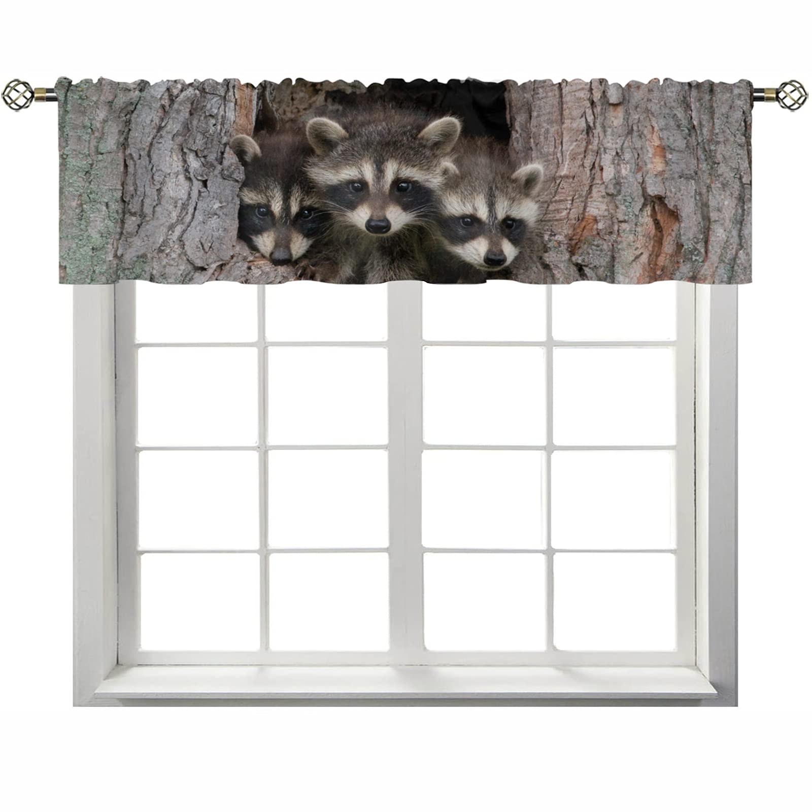 YUMOING Blackout Curtains 58x18 Inch - Cute Raccoon Forest Design, Linen Blend Window Shades for Bedroom & Kitchen Decor | Perfect for Light Blocking, Privacy & Room Darkening