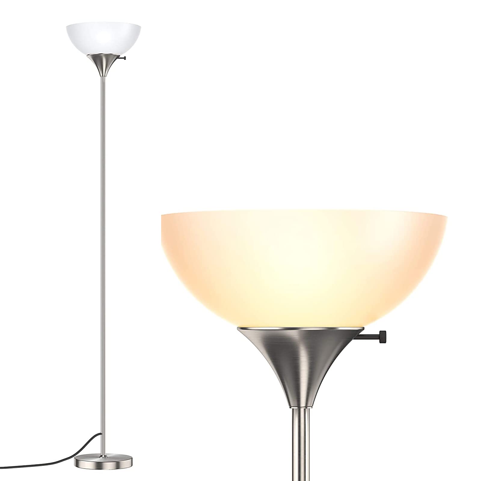 Addlon Sky Dome Floor Lamp - Tall Standing Pole Torchiere Lamp for Living Room & Bedroom, Modern Home Decor with Included LED Bulb in Nickel Finish | Perfect for Ambient Lighting & Reading Nook