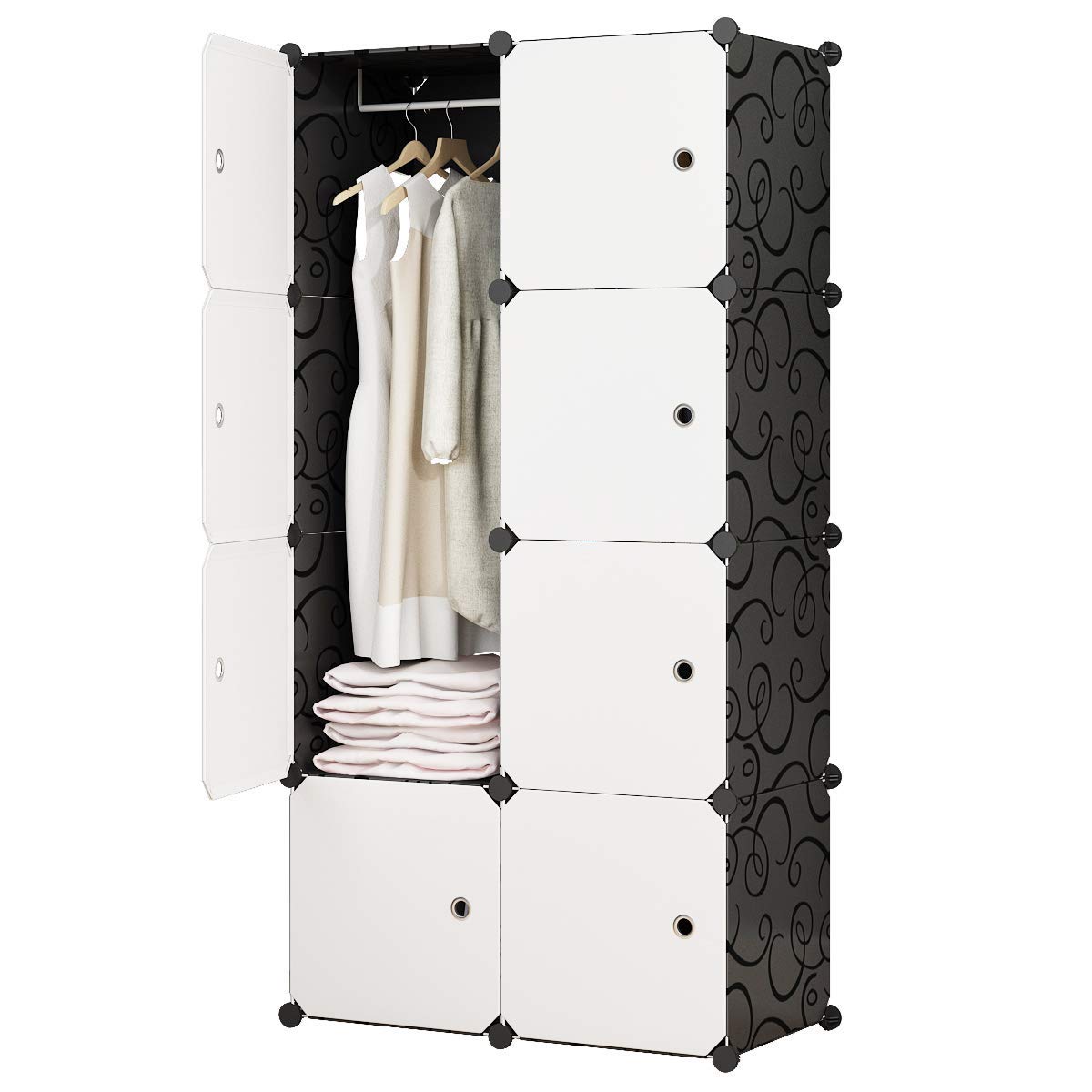 MAGINELS 8-Cube Large Capacity Clothes Storage Organizer - Baby Clothes Hanging Bins & Wardrobe Closet Organizers for Bedroom, Black | Perfect for Nursery, Kids Room & Small Space Organization