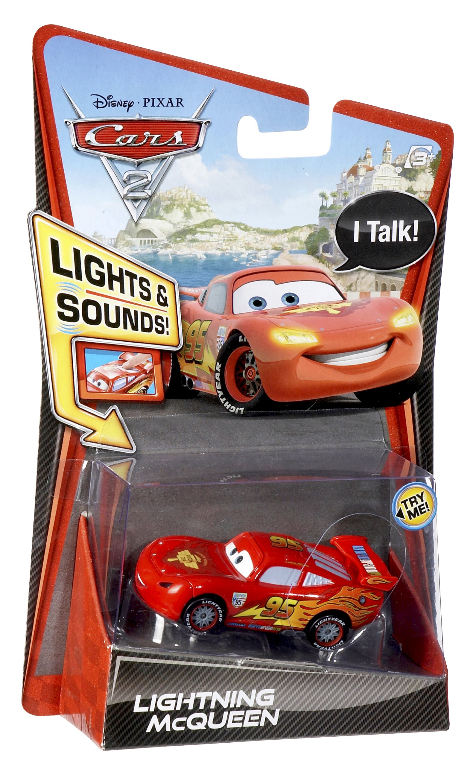 Disney Cars 2 Die-Cast Toy - Lightning McQueen with Lights & Sounds, 1:55 Scale Model - Perfect for Kids Playtime & Collectors Display