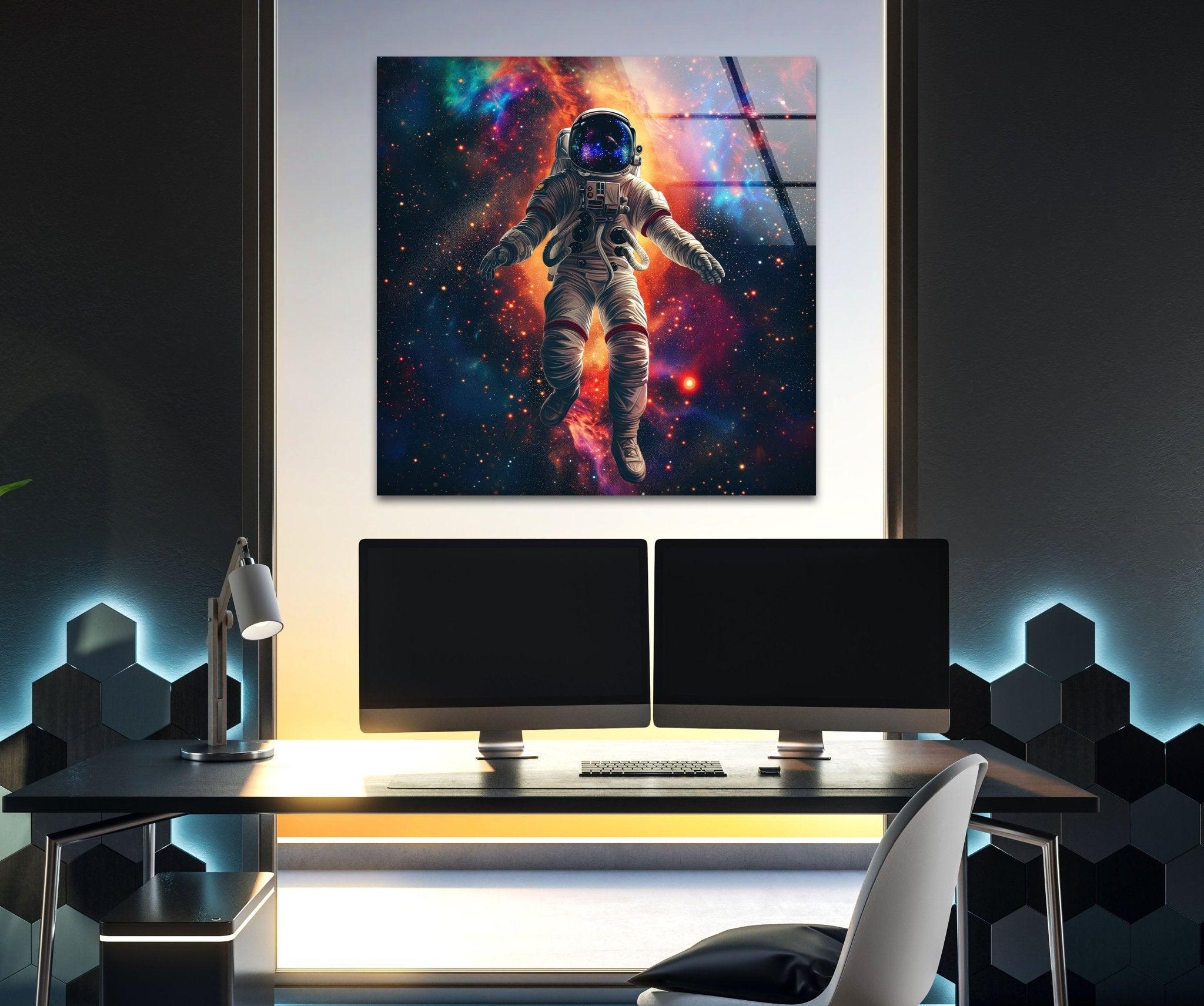 Astronaut in Space Glass Wall Art - Stunning Galaxy Decor for Living Room, Bedroom & Office - Perfect Space Themed Gift for NASA Lovers