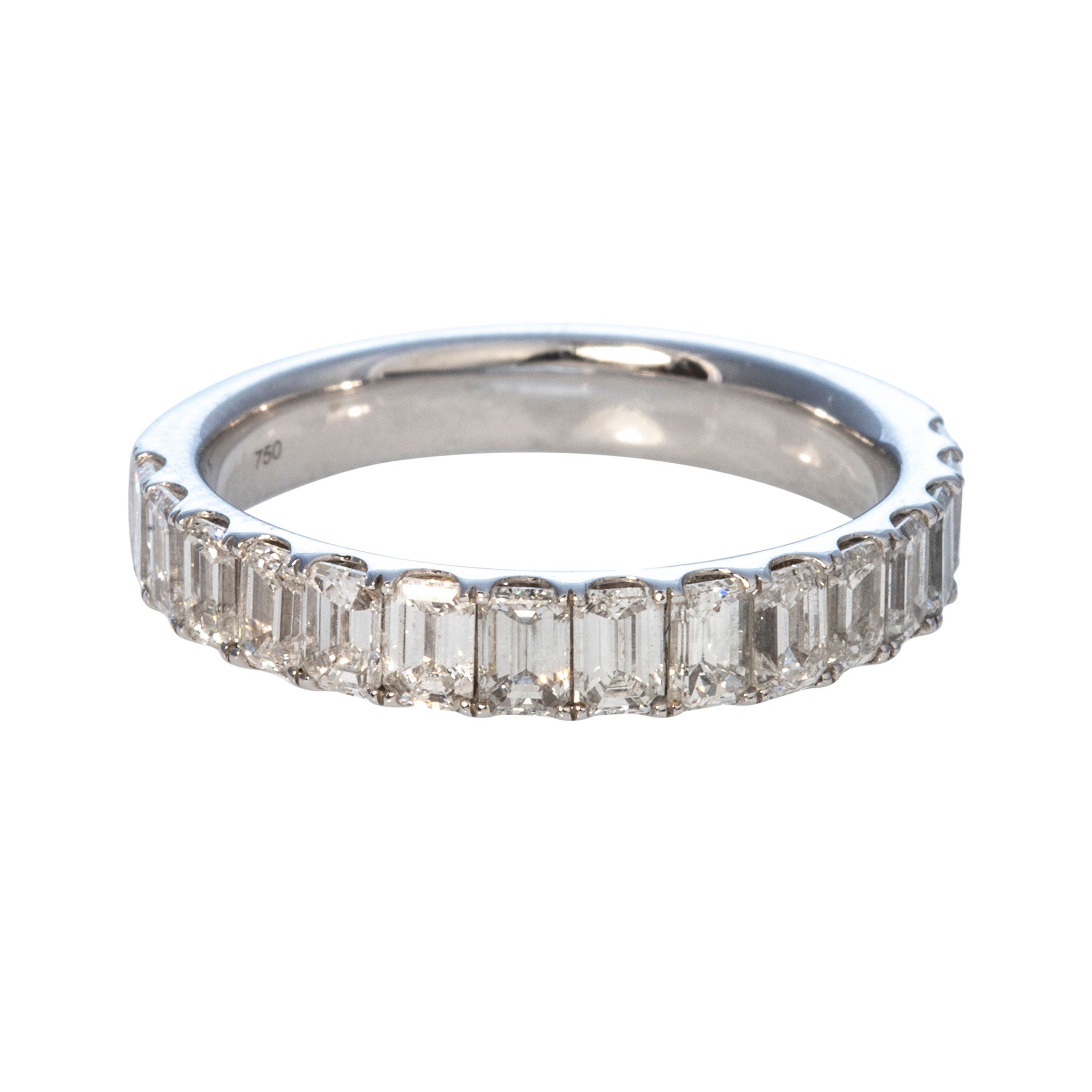 1.65ctw Emerald Cut Diamond 18K White Gold Halfway Band Ring - Elegant Wedding, Engagement & Anniversary Jewelry Gift for Women