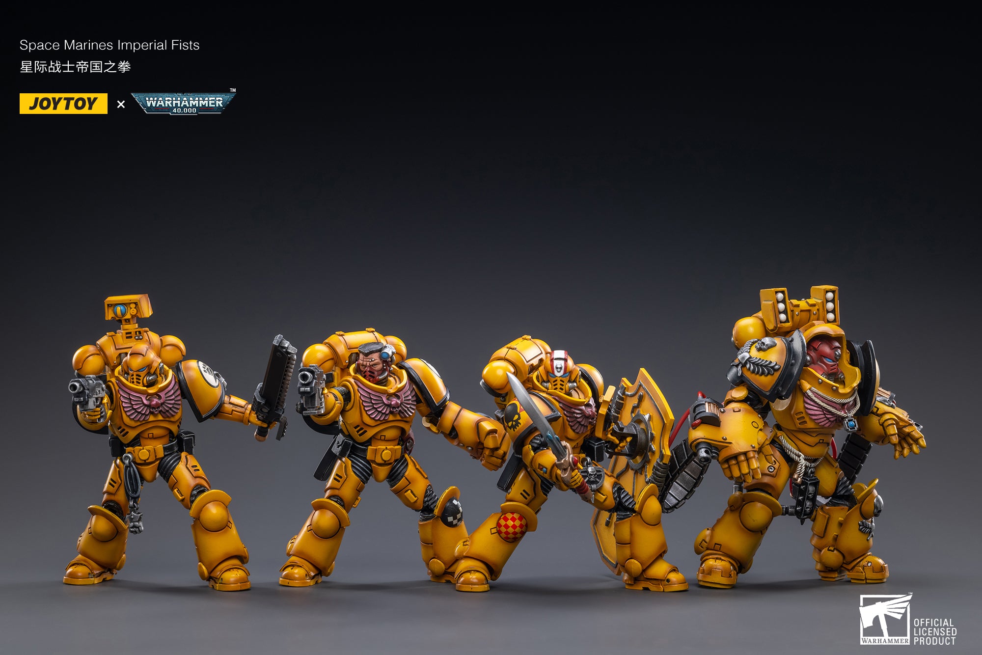 1/18 JOYTOY Warhammer 40K Action Figure Set - 4PCS Space Marines Imperial Fists Collectible Miniatures for Tabletop Gaming & Display
