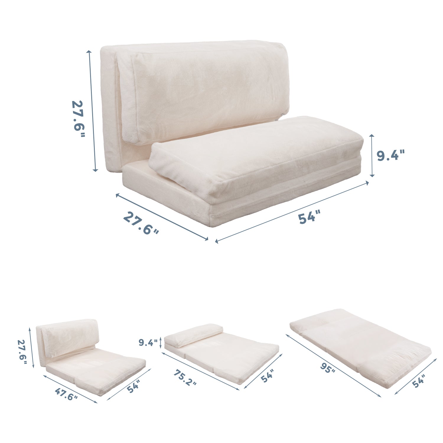 MAXYOYO Bean Bag Folding Sofa Bed - Extra Thick Floor Mattress with Washable Faux Fur Cover | Perfect for Living Room, Bedroom, Dorm & Game Room Lounging