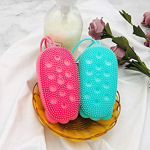 Primelife Silicone Bath Body Brush - Exfoliating Massage Loofah & Shower Sponge for Baby, Kids, Men & Women - Double Sided Rubber Scrubber for Smooth Skin - Perfect for Shower, Spa & Daily Skincare Routine - Multicolor (Set of 2)