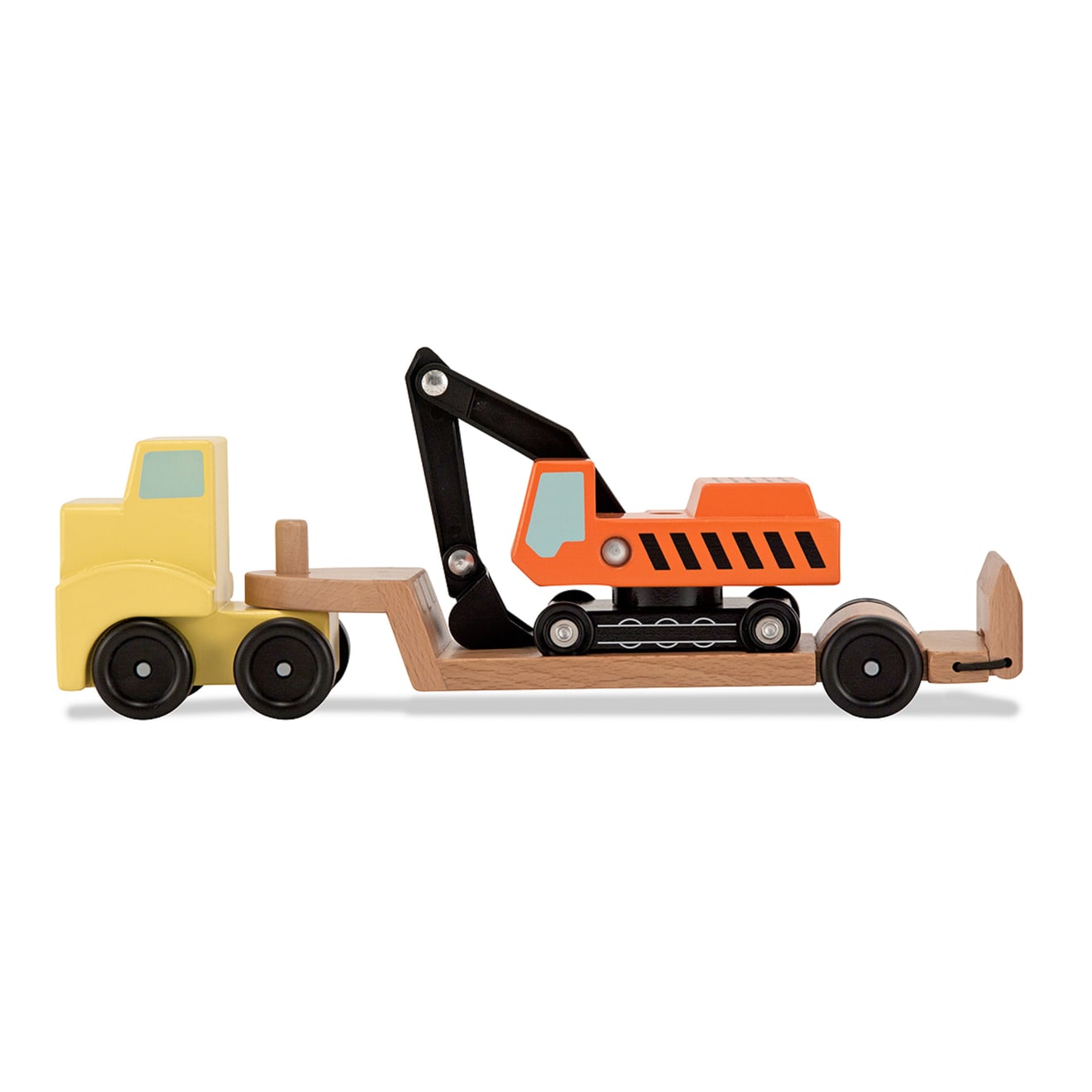 Wooden Excavator and Trailer Toy Vehicles Set - Construction Play Set for Kids, Pretend Play, Sandbox Toys, Birthday Gifts for Boys & Girls Ages 3+