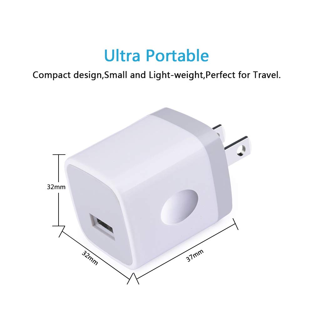 10-Pack Single Port USB Wall Charger 5V/1A - Fast Charging Block for iPhone 15 14 13 12 11 Pro Max SE XR XS X 8 7 6 Plus, iPad, Samsung Galaxy - Compact Power Adapter for Home Office Travel Car Charging Needs