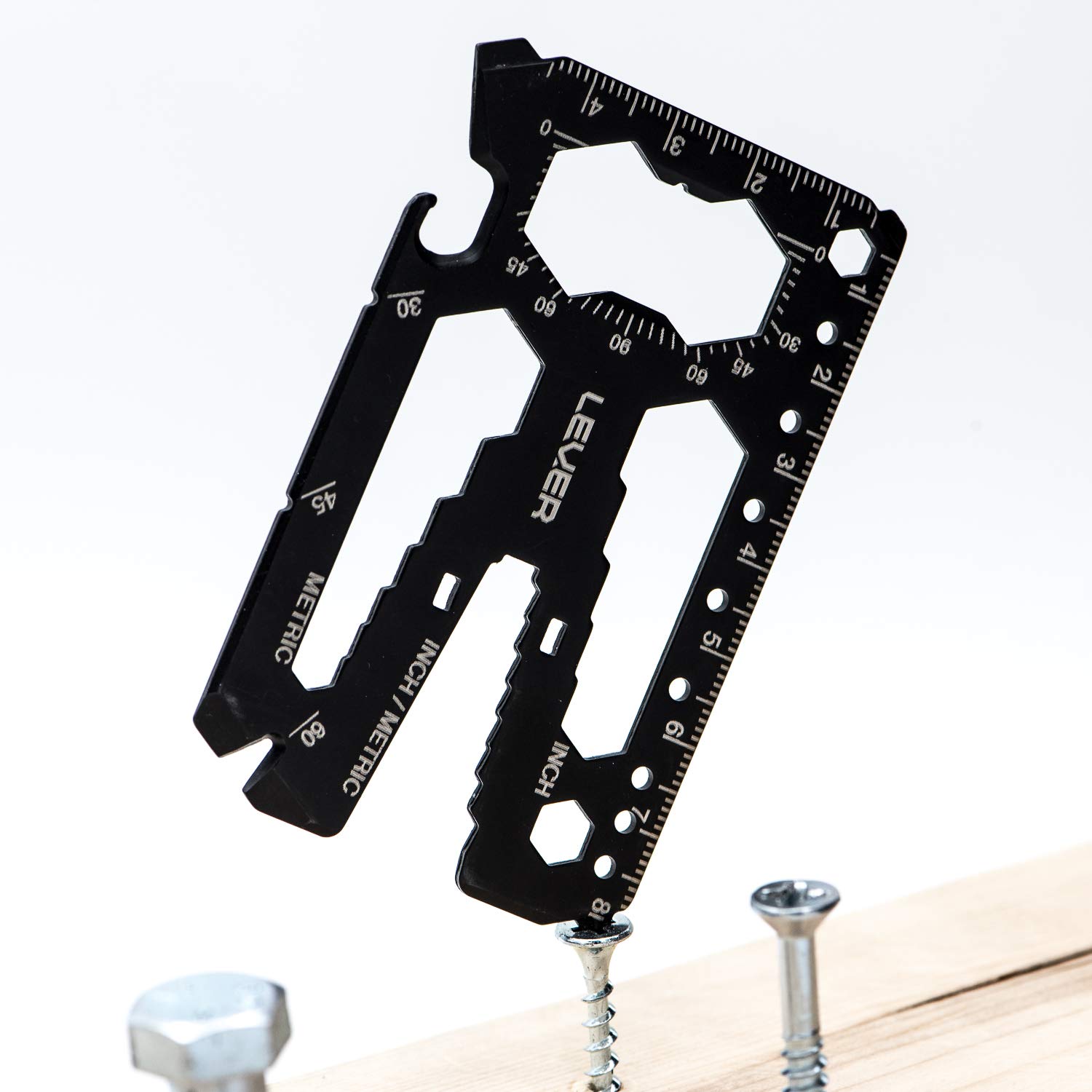 Lever Gear Toolcard Pro - 40 in 1 Credit Card Size Multitool | Slim & Minimalist Survival Card for EDC, Camping, Hiking | TSA Approved Pocket Tool (Black) | Perfect for Travel, Outdoor Adventures & Everyday Carry
