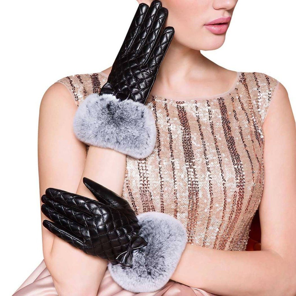 Women's Winter Warm Leather Gloves with Fur Cuff - Soft Touch, Windproof & Insulated for Cold Weather - Perfect for Outdoor Activities, Driving, Skiing and Daily Winter Wear