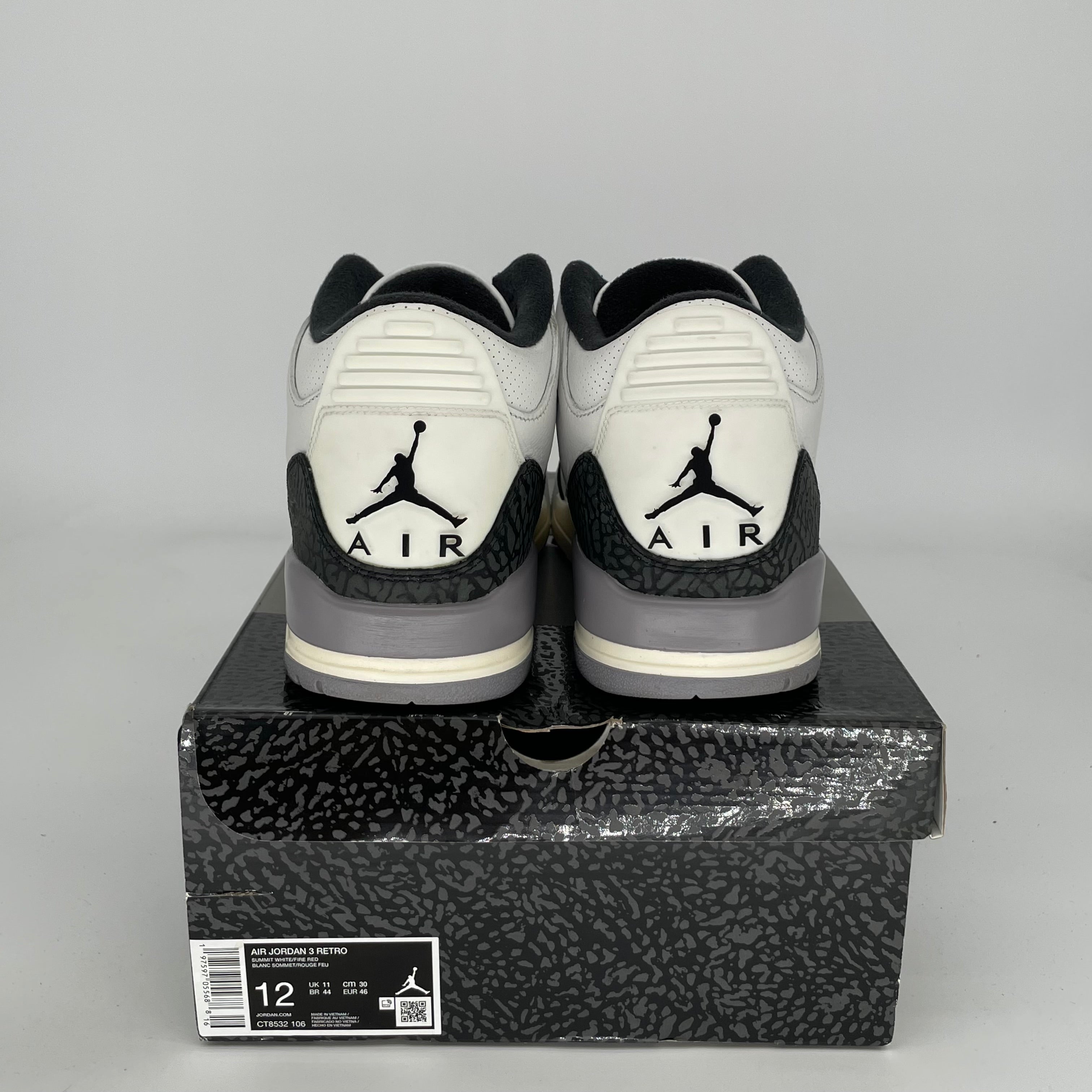 Air Jordan 3 Retro Cement Grey Men's Basketball Shoes Size 12 (CT8532-106) - Perfect for Streetwear & Court Performance