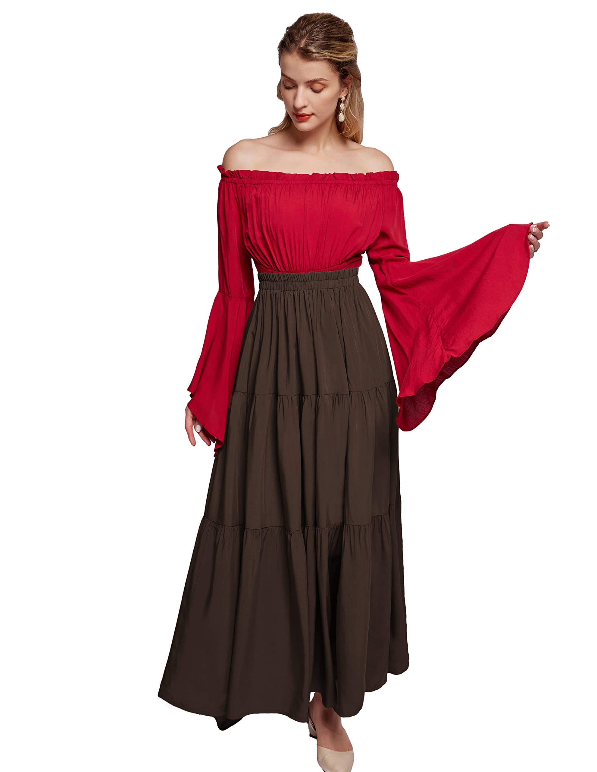Scarlet Darkness Maxi Long Skirts for Women - Flowy Summer Renaissance Skirt with Pockets | Perfect for Boho Festivals, Beach Vacations & Vintage Style Outfits