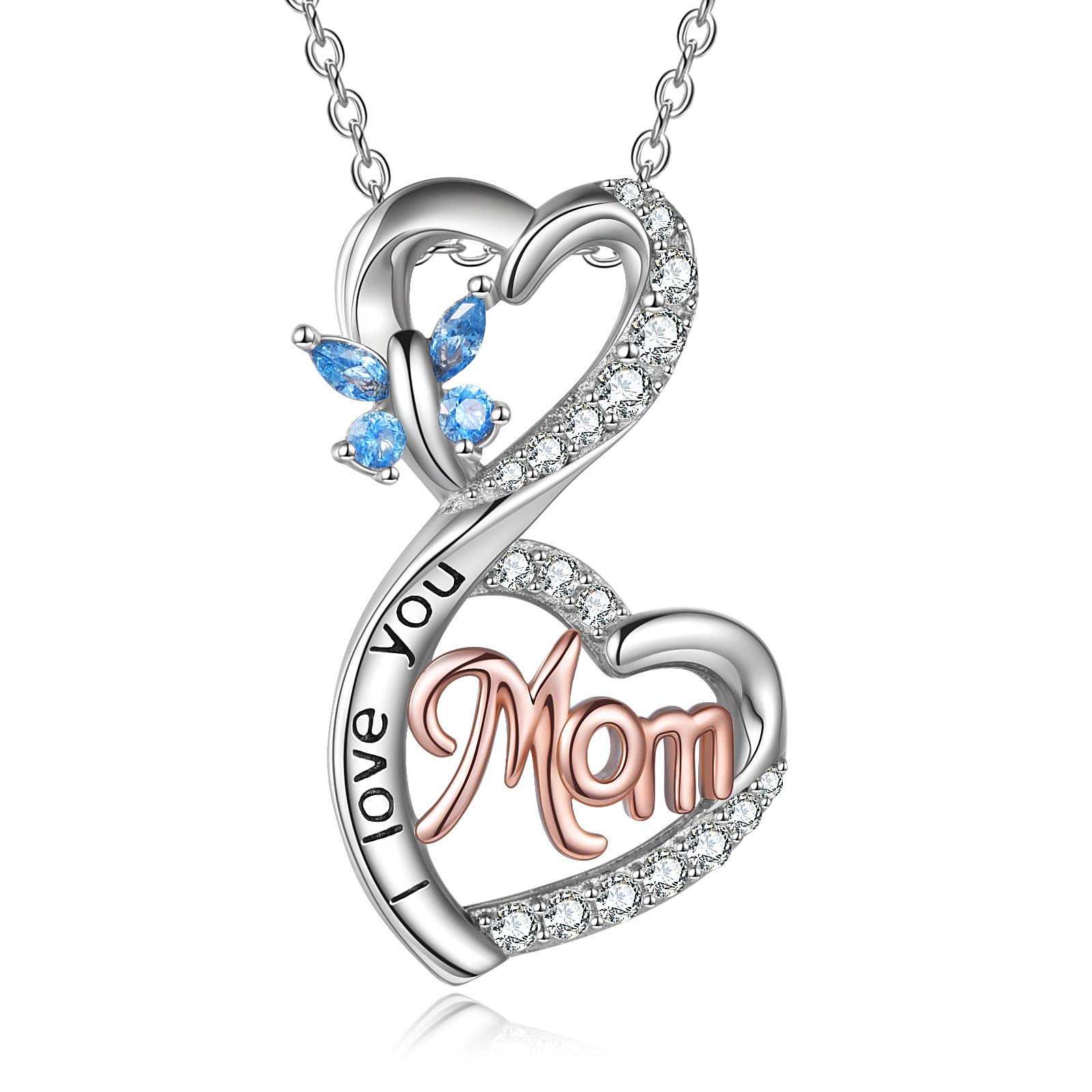POPKIMI 925 Sterling Silver Crystal Necklace - Rose Flower Heart Pendant Jewelry for Women | Best Birthday Gift for Mom, Grandma, Wife, Daughter & Girlfriend | I Love You Personalized Message | Perfect for Mother's Day, Anniversary & Special Occasions
