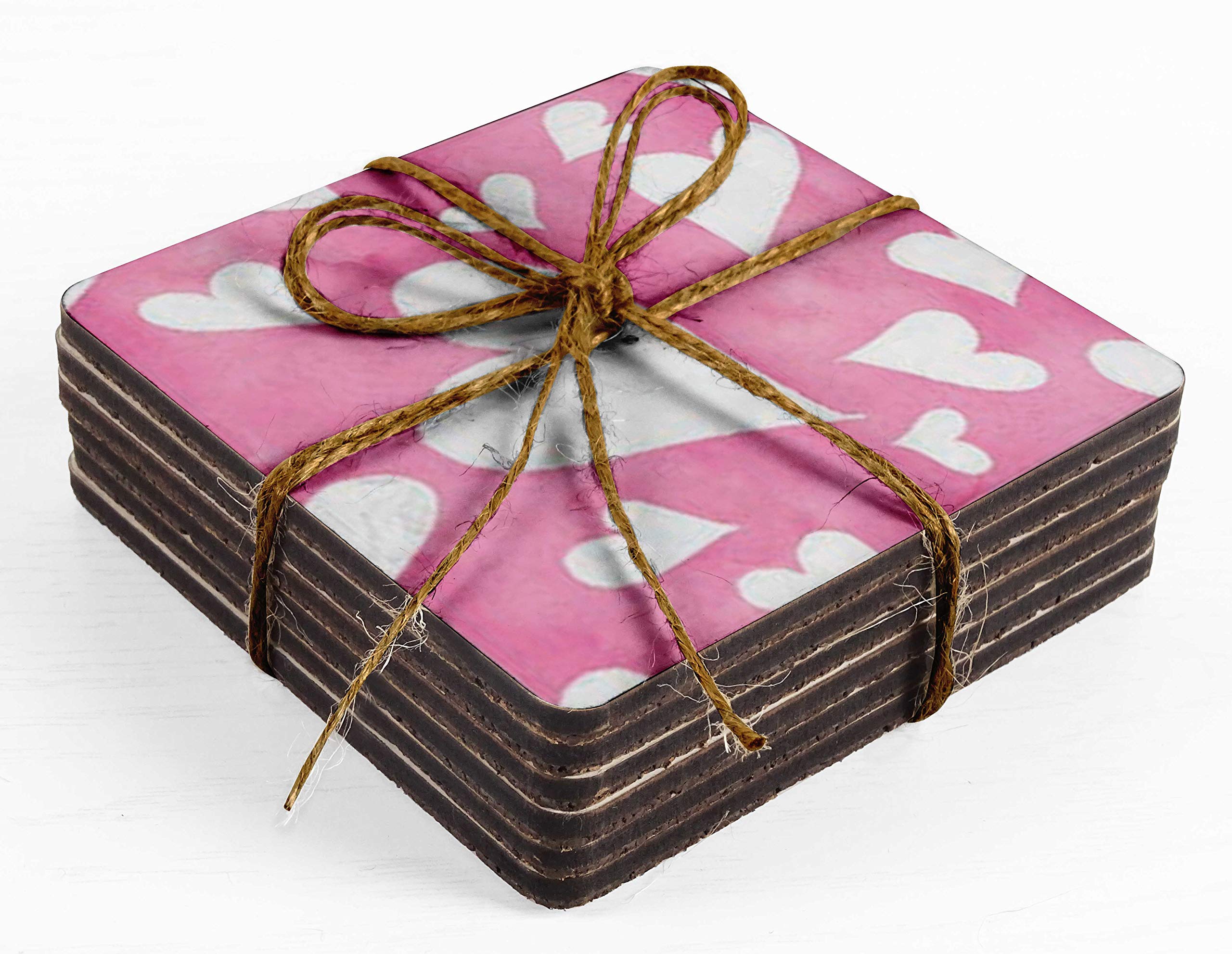 Set of 6 Non-Slip 4-inch Square Drink Coasters with Decorative Printed Design & Cork Base - Easy to Clean - Perfect for Coffee Tables, Dining Tables, and Home Decor