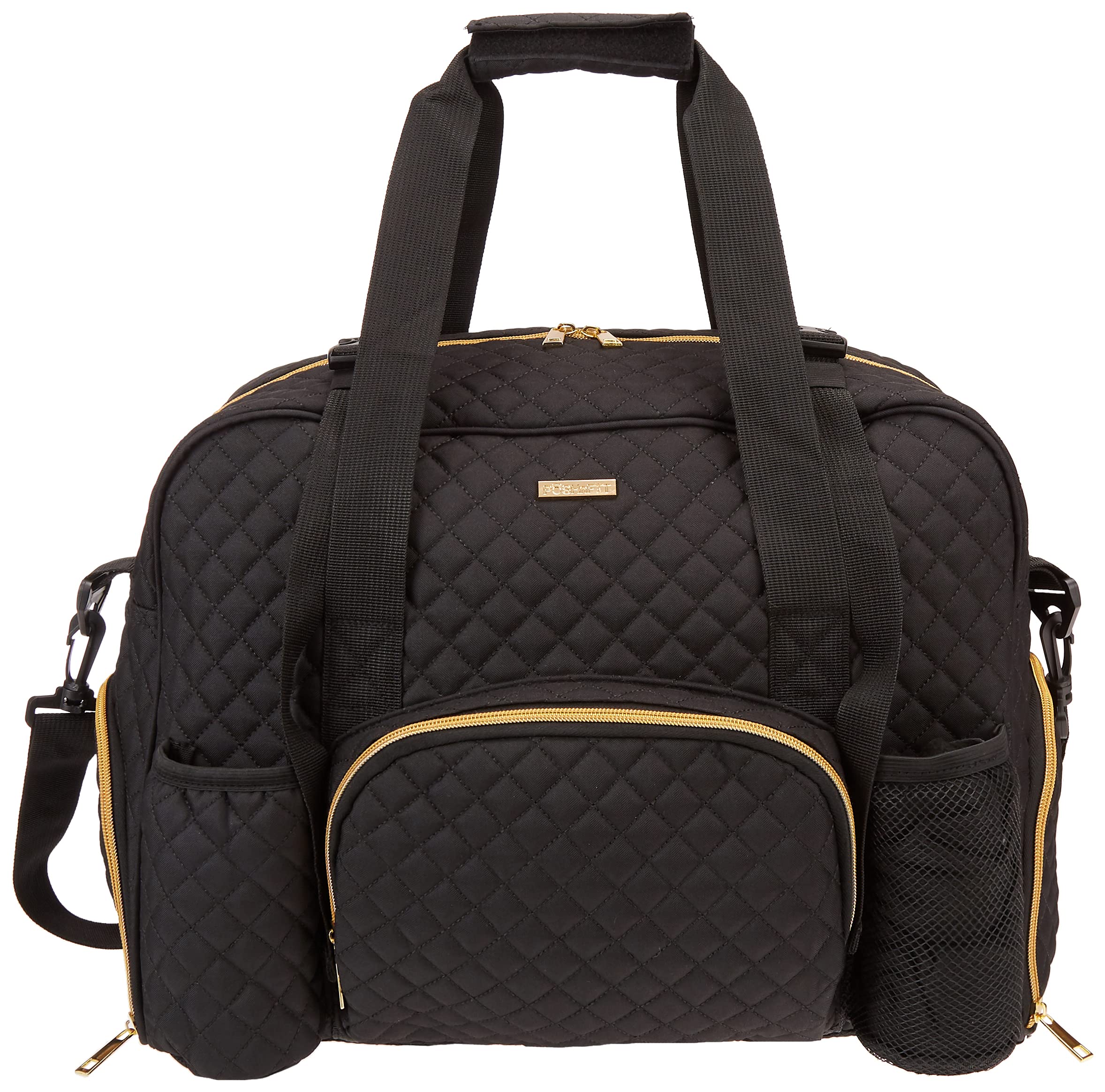 Waterproof Women's Gym Duffel Bag with Wet Storage & Yoga Mat Compartment - Quilted Black Travel Weekender for Fitness, Yoga & Carry-On Luggage | Perfect for Workouts, Beach Trips & Weekend Getaways