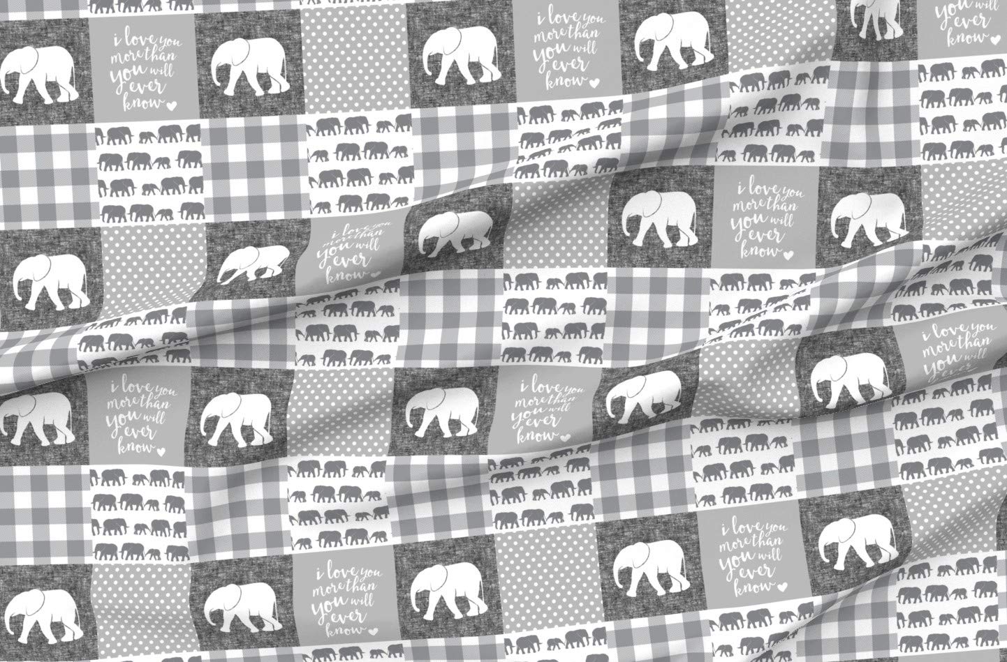Elephant Print Minky Fabric by The Yard - Soft Plush Gray & White Cheater Quilt Top for Baby Blankets, Quilt Backing & Sewing Projects | Perfect for Nursery Decor, DIY Patchwork & Cozy Home Textiles