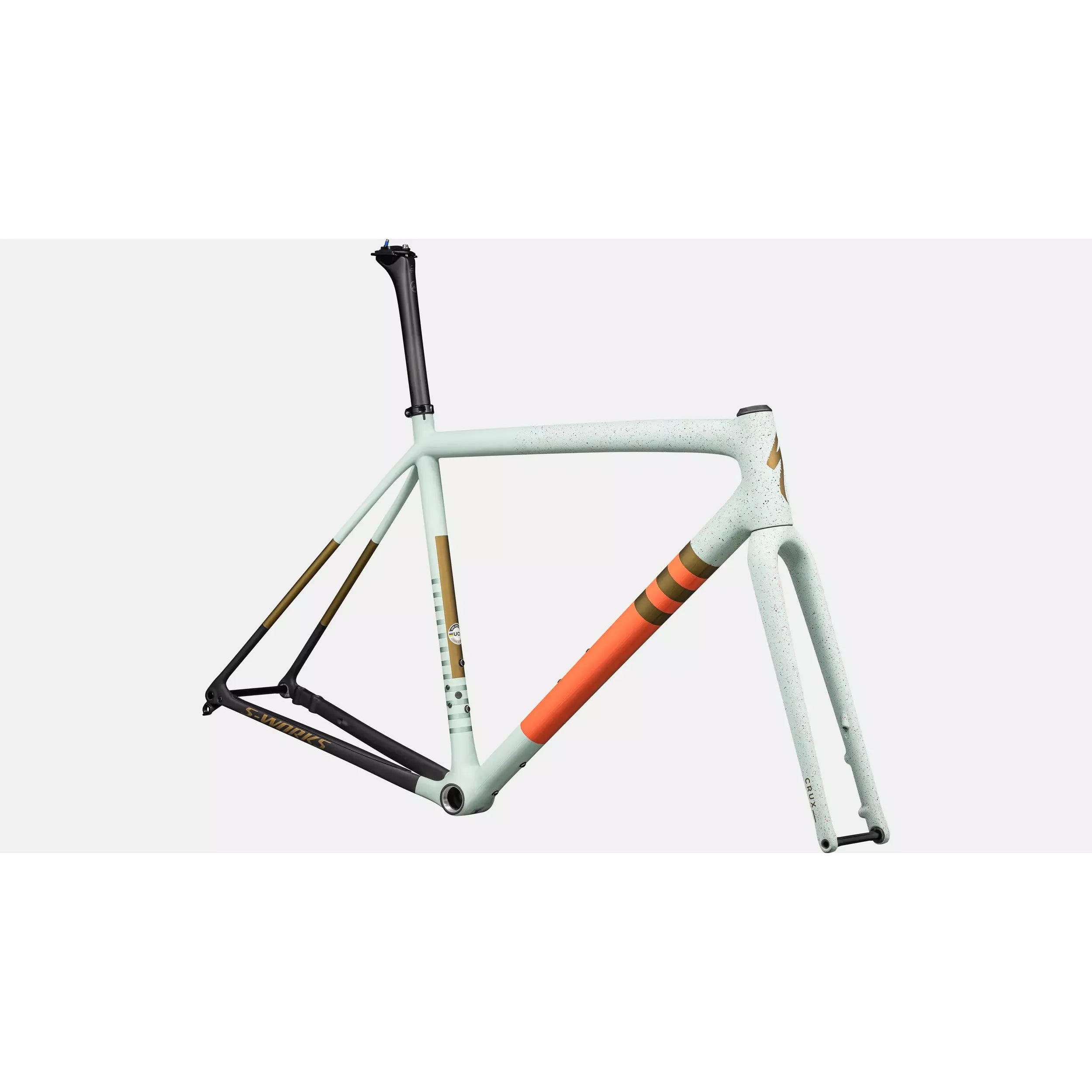 Specialized S-Works Crux Frameset - Lightweight Carbon Gravel Bike Frame | Gloss White Sage/Cactus Bloom/Midnight Shadow Speckle Finish | Perfect for Cyclocross, Adventure Riding & Off-Road Biking