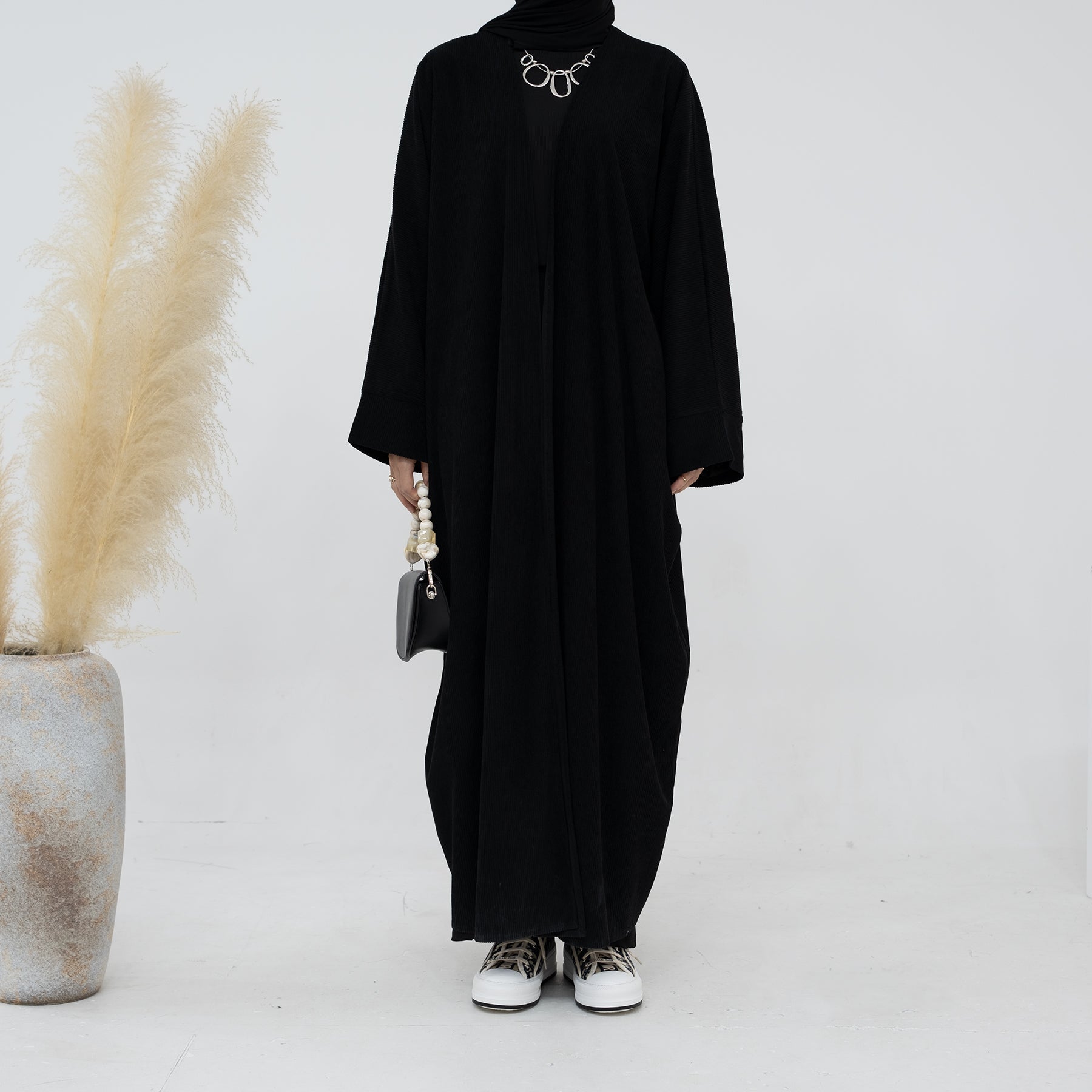 Melissa Corduroy Autumn Duster Coat - Women's Black Long Cardigan for Fall & Winter | Perfect for Layering, Office Wear & Casual Outfits